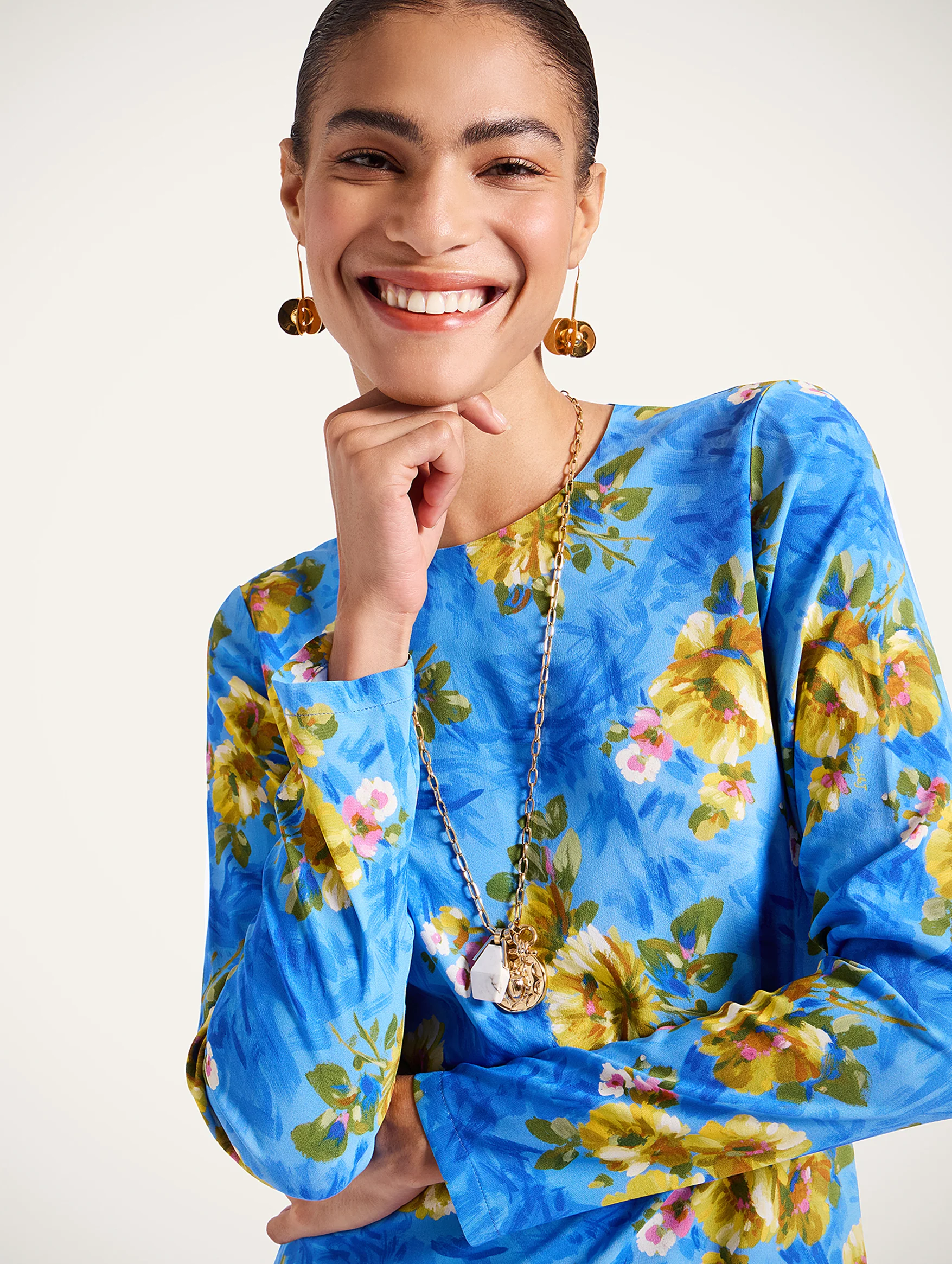 Long Sleeve Swing Dress in Blue Riptide - Image 4