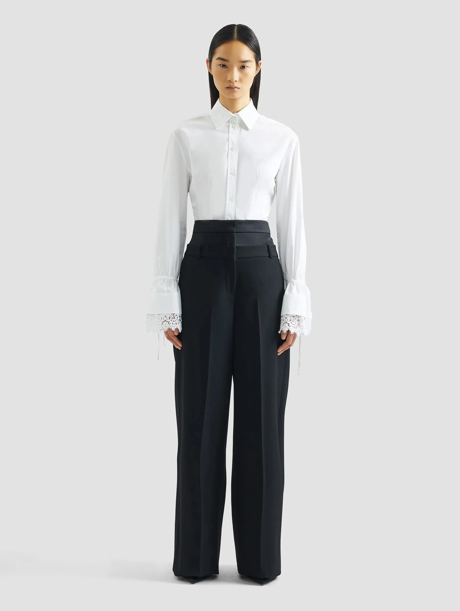 Long Sleeve Tie Detail Shirt in White - Image 3