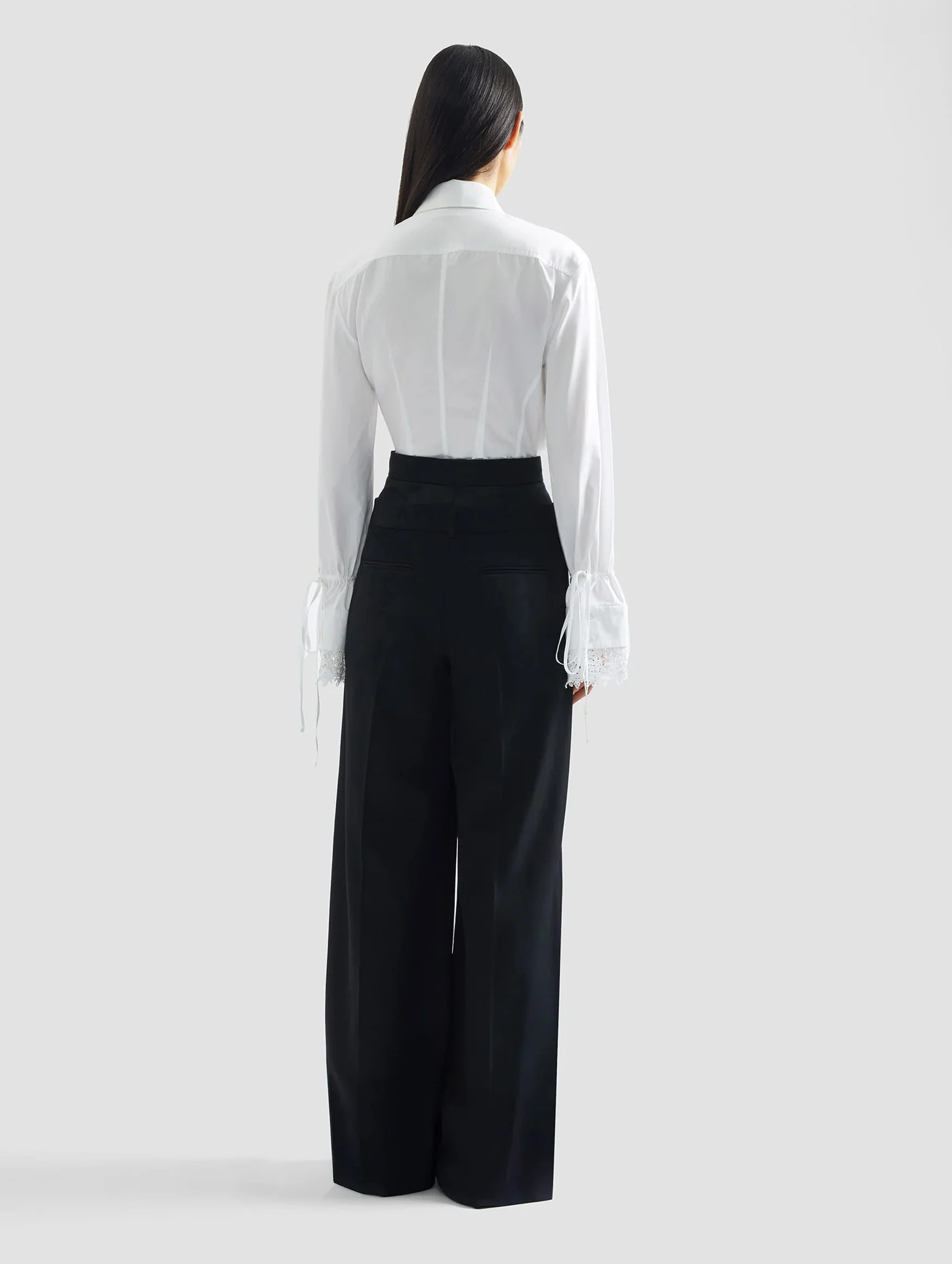Long Sleeve Tie Detail Shirt in White - Image 5