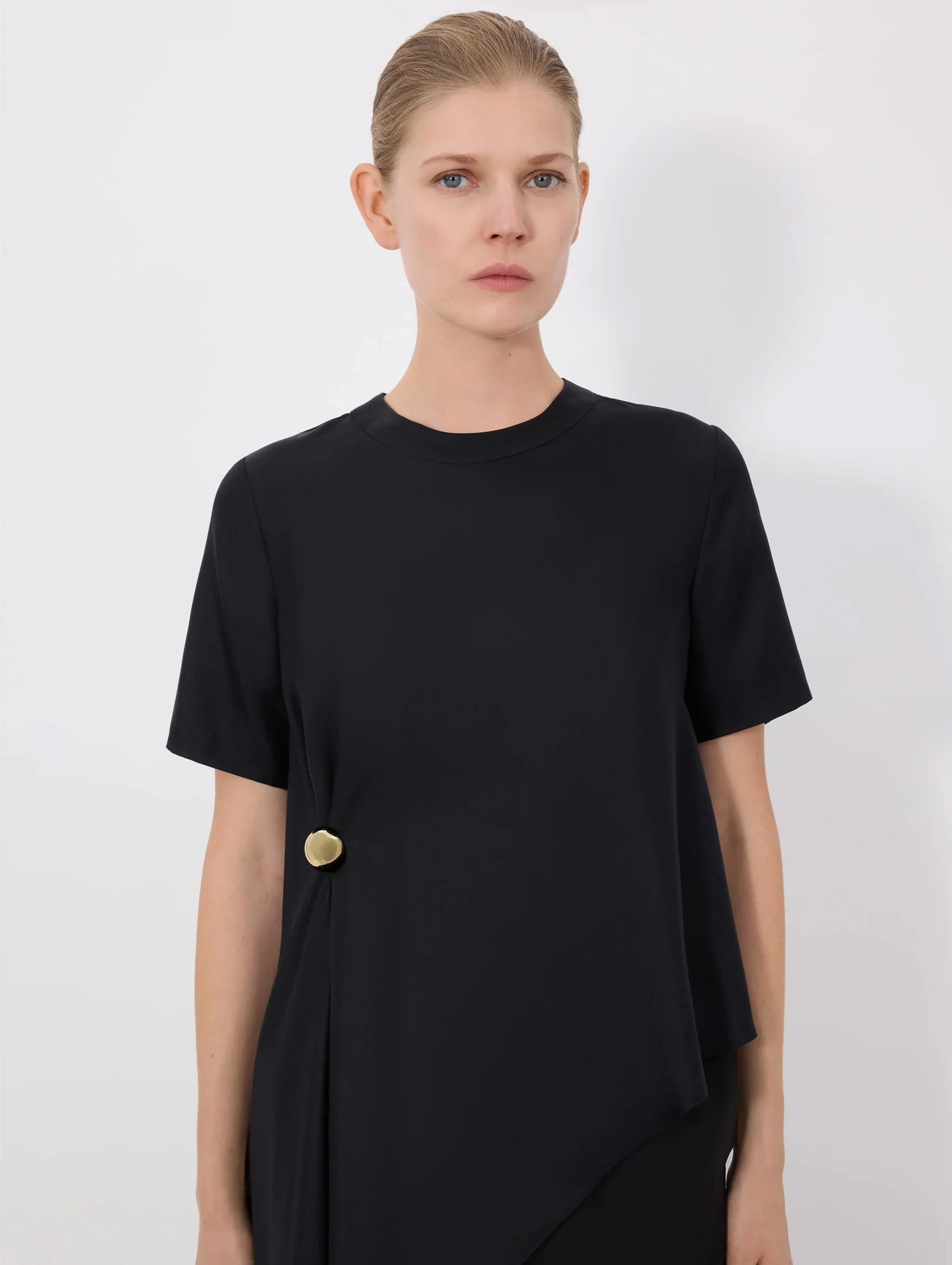 Madea Silk Draped Asymmetric Top in Black - Image 4