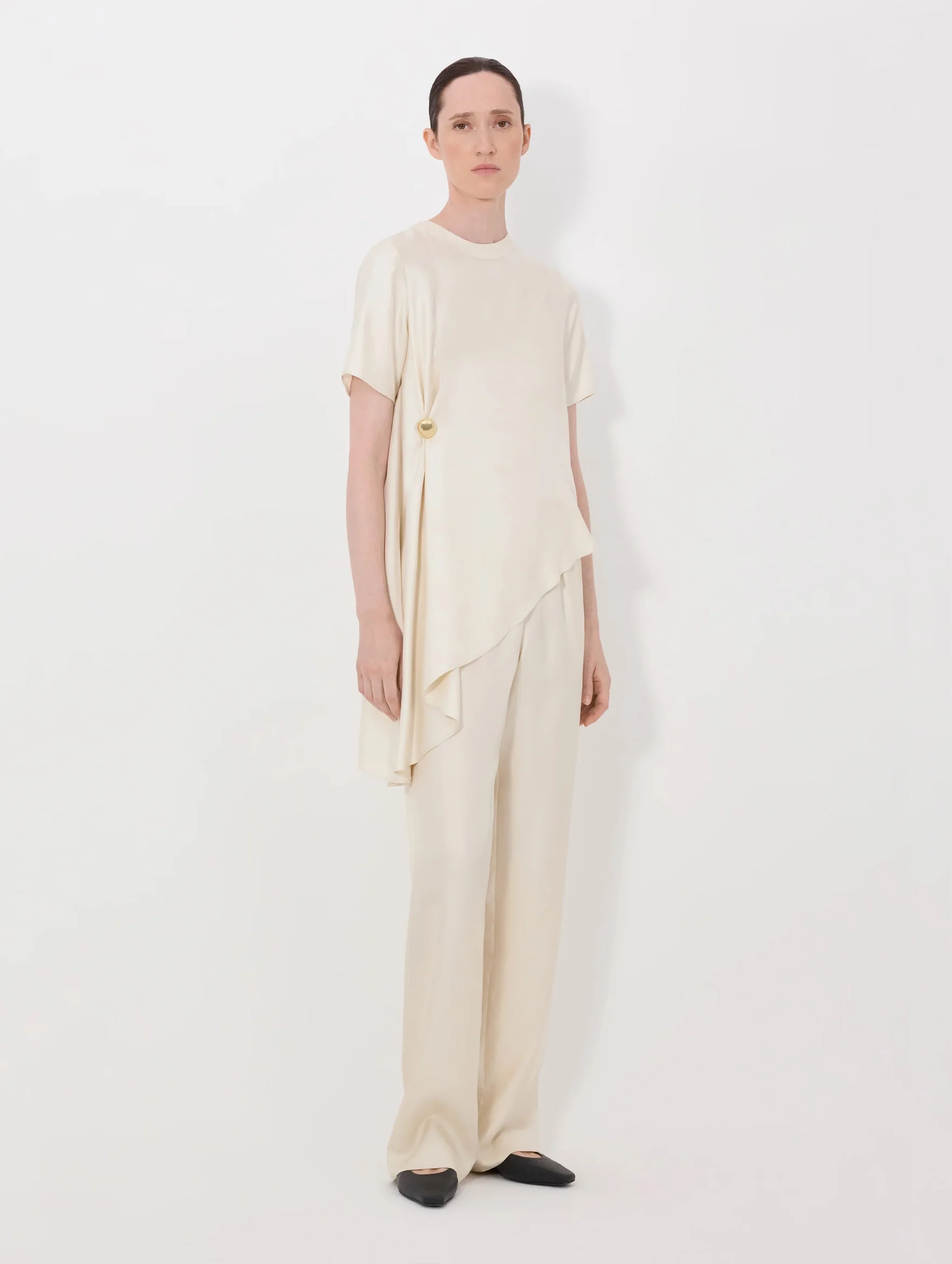 Madea Silk Draped Asymmetric Top in Ivory - Image 2