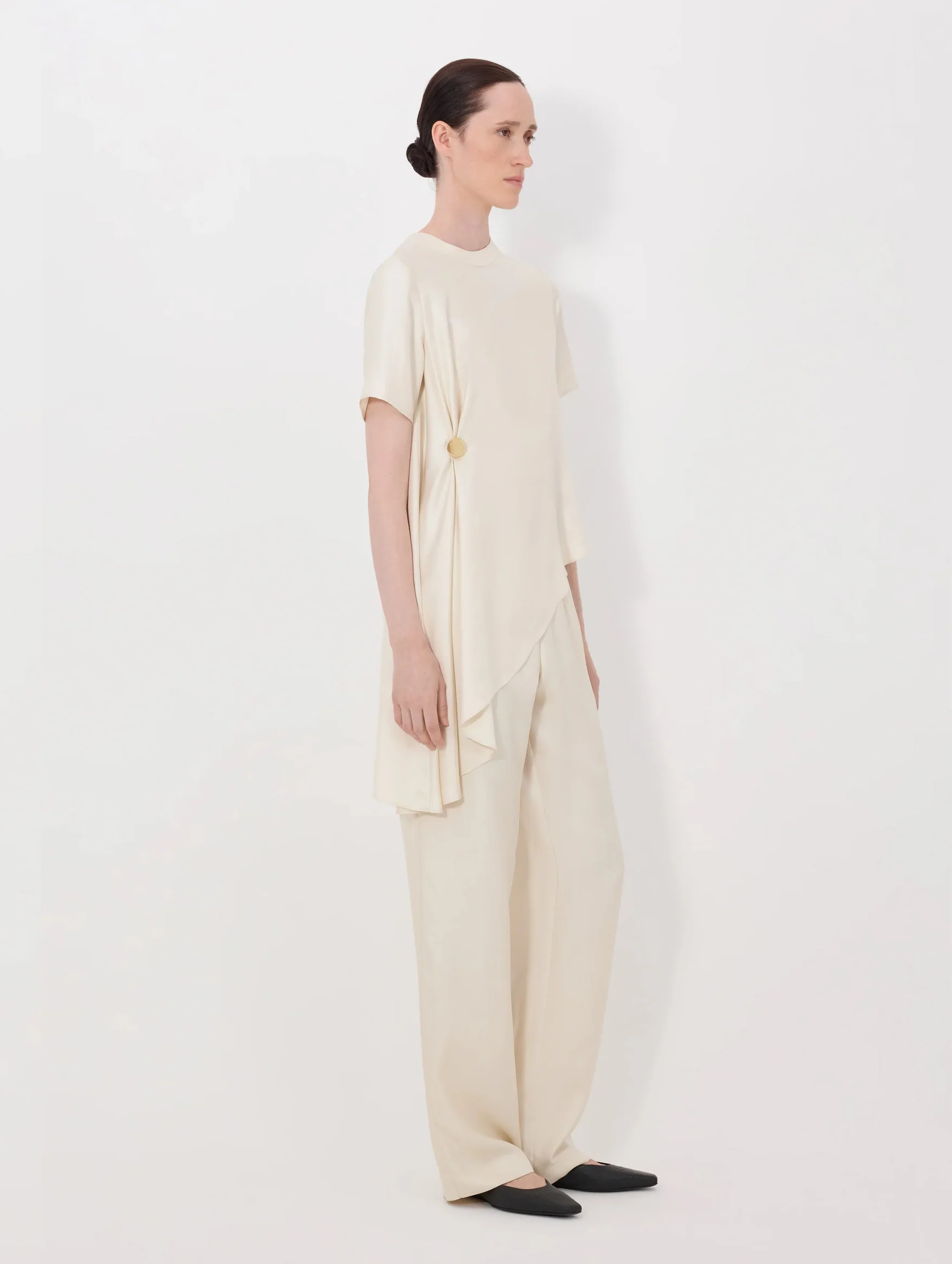 Madea Silk Draped Asymmetric Top in Ivory - Image 3