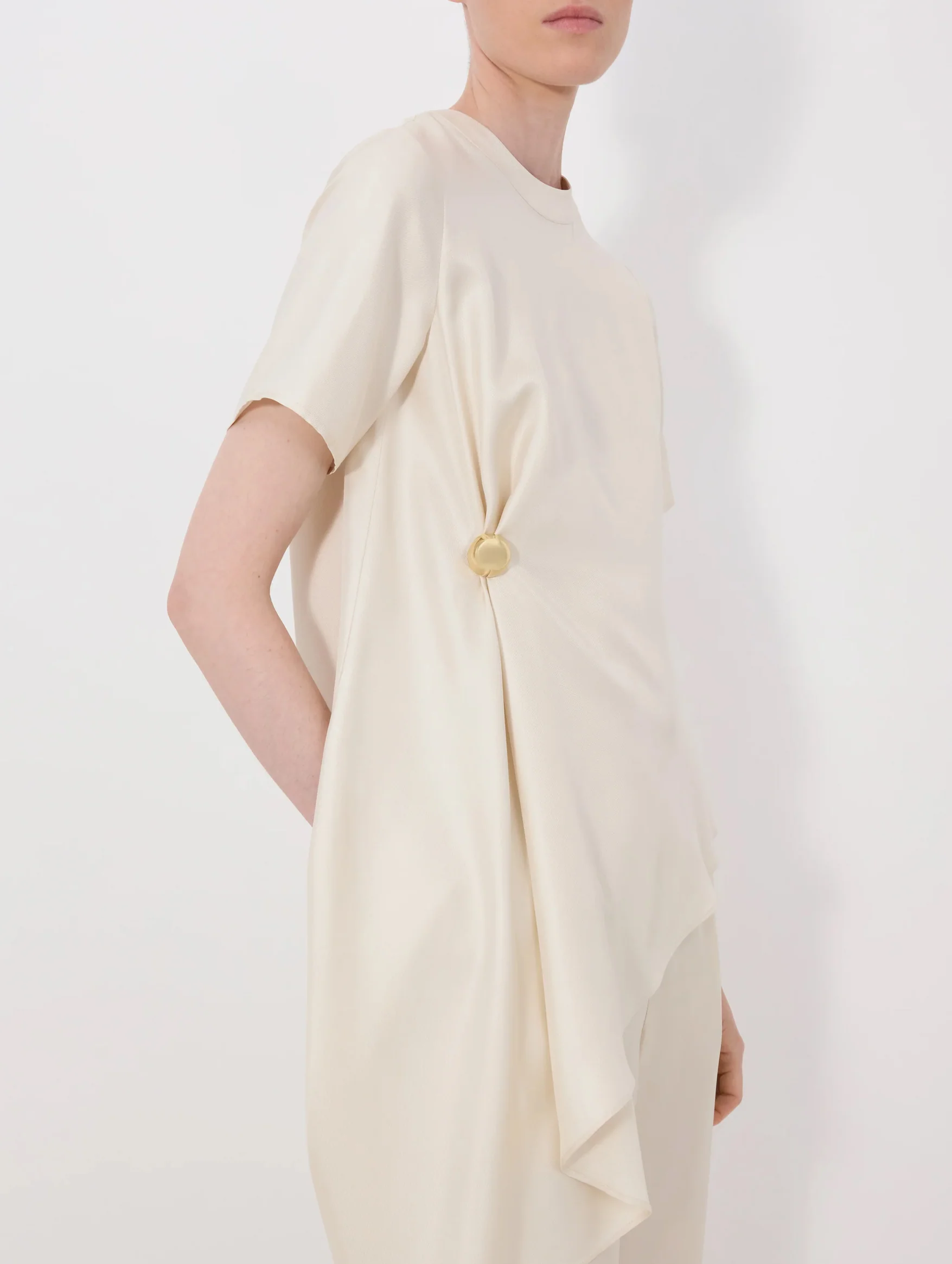 Madea Silk Draped Asymmetric Top in Ivory - Image 4