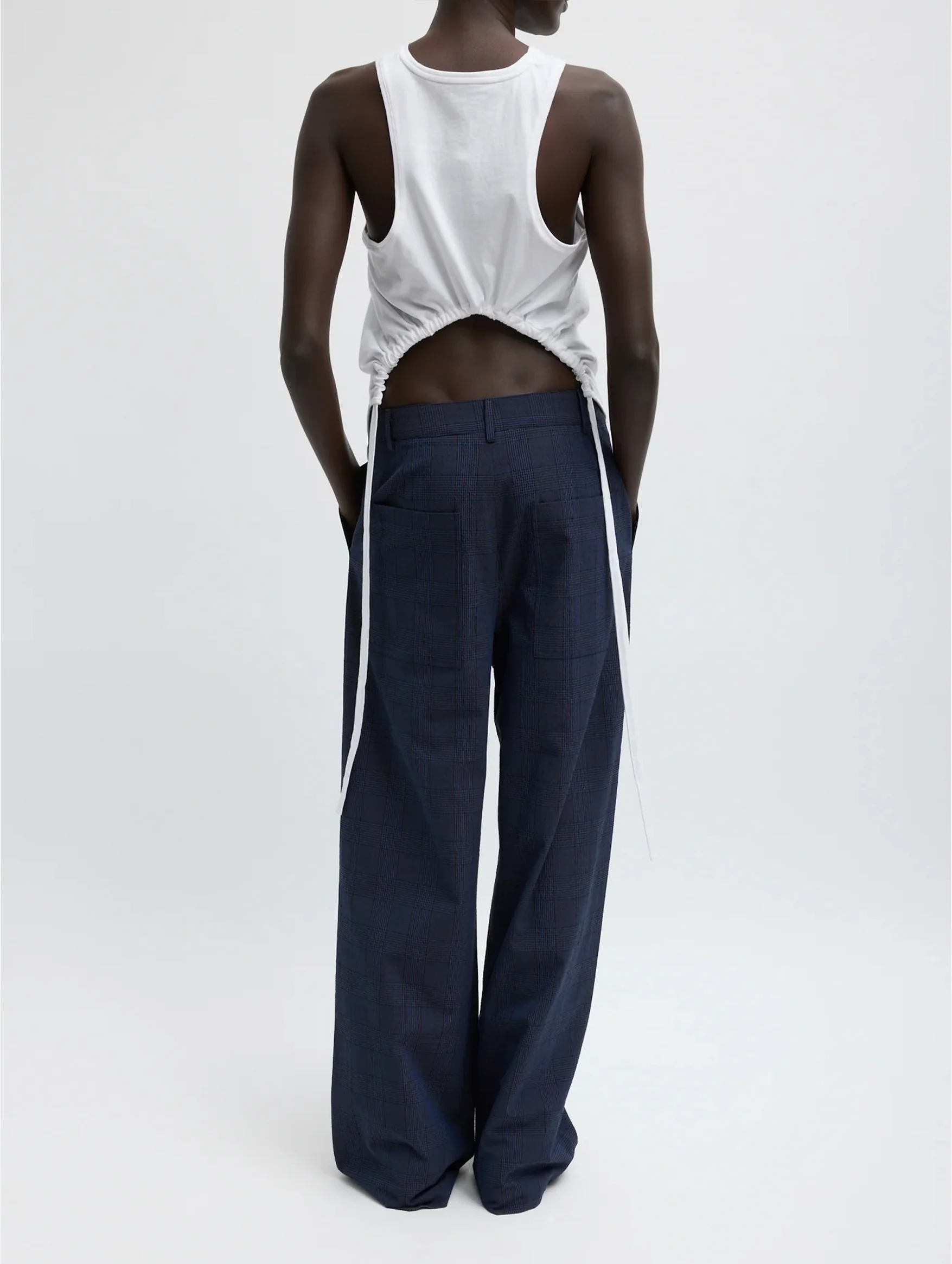 Menswear Crepon Stella Full Length Pant in Navy Multi Plaid - Image 3