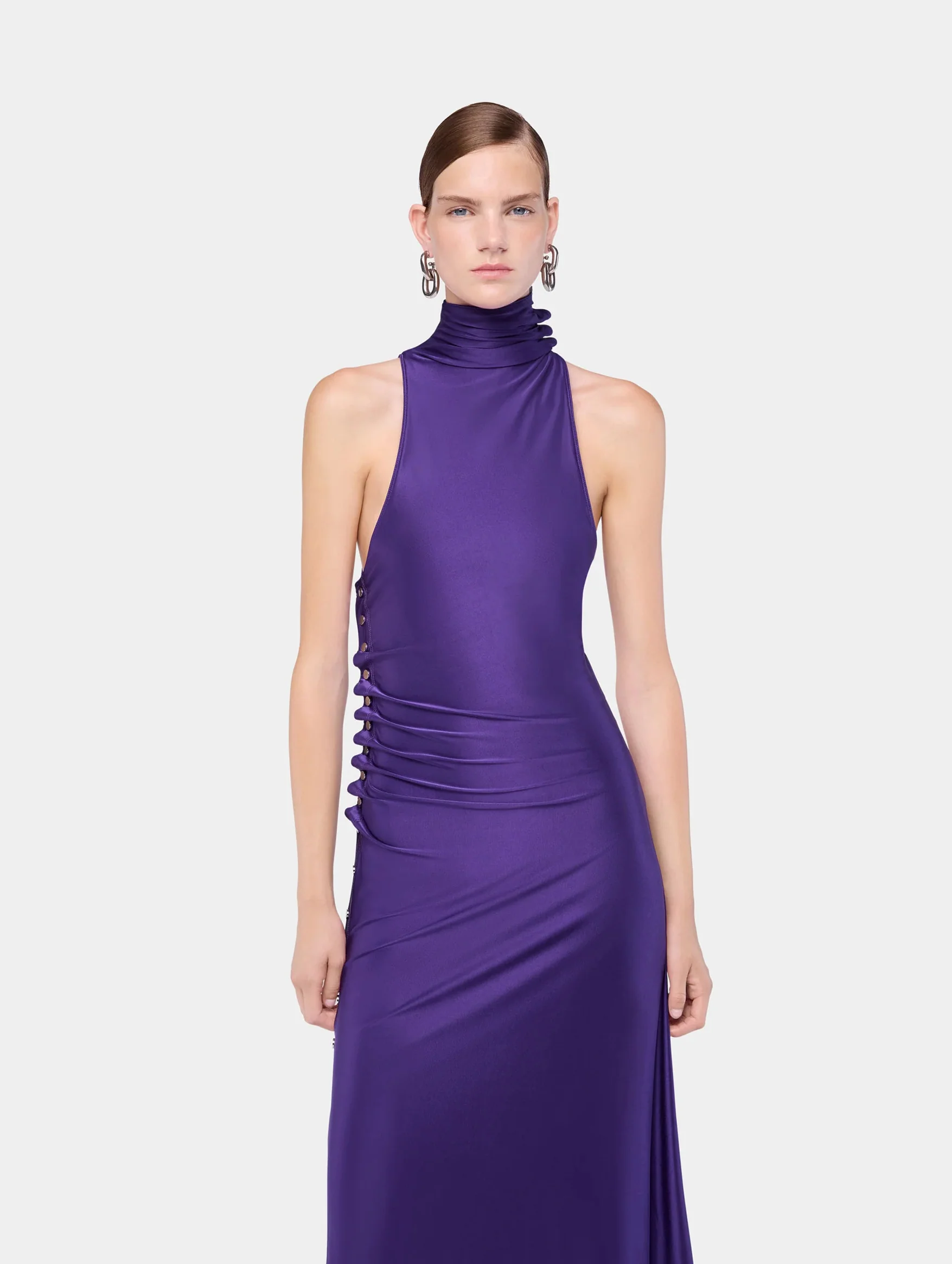 Midi Draped Jersey Dress in Violet - Image 3