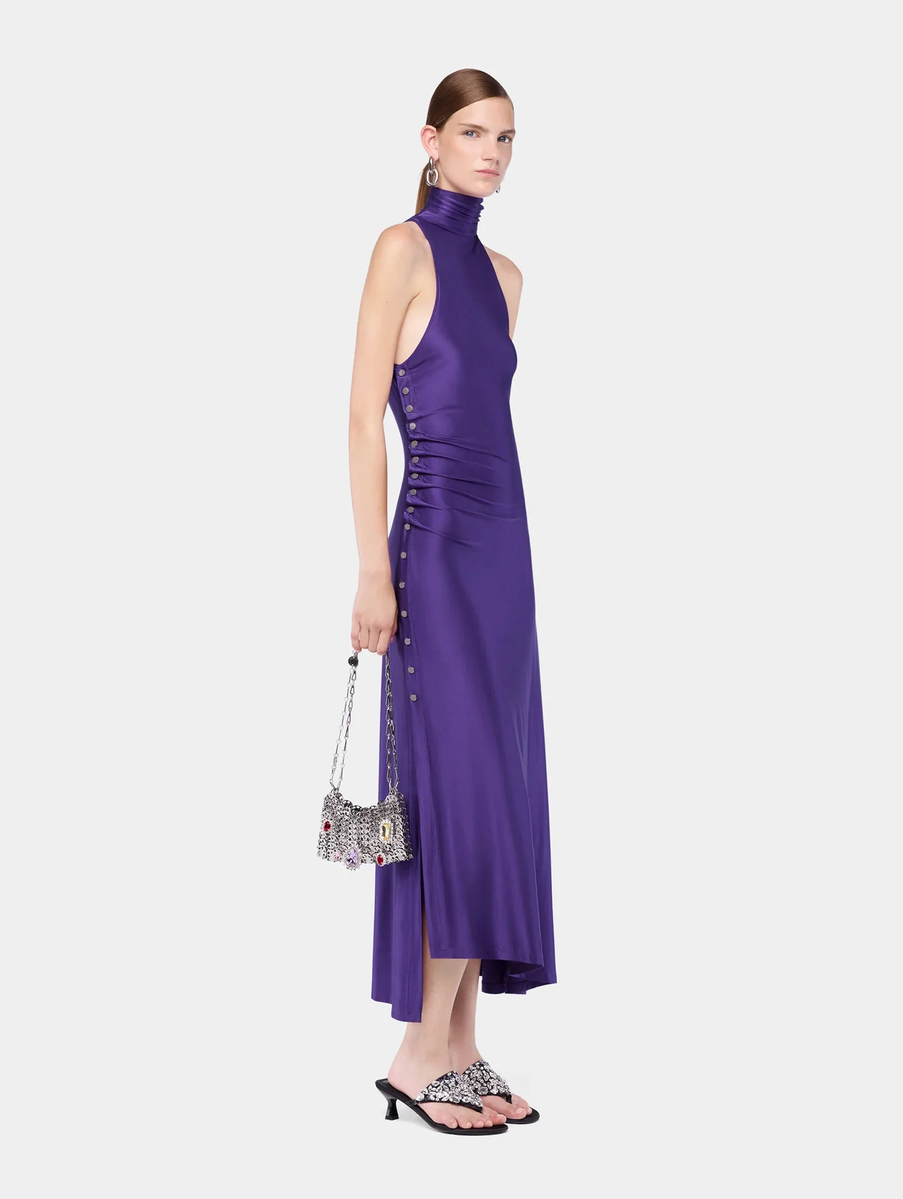 Midi Draped Jersey Dress in Violet - Image 4