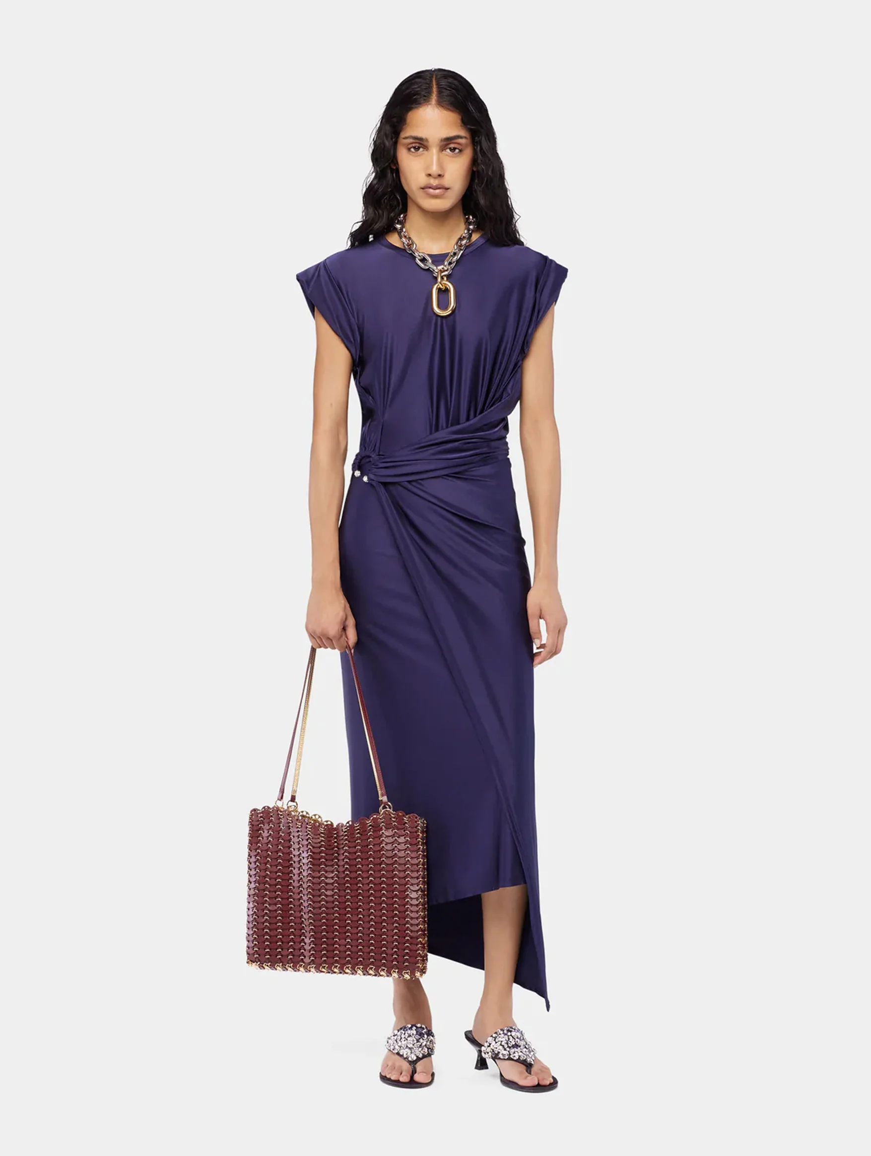 Midi Piercing Jersey Dress in Deep Navy - Image 2