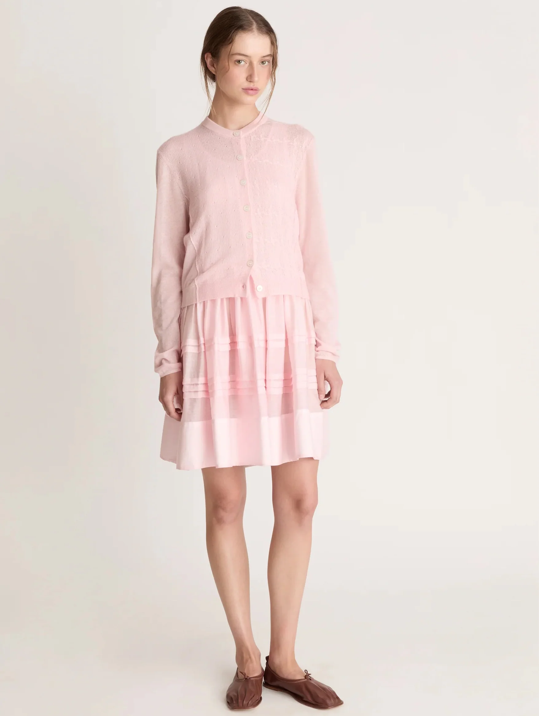 Mila Contrast Cardigan in Baby Pink - Image 2