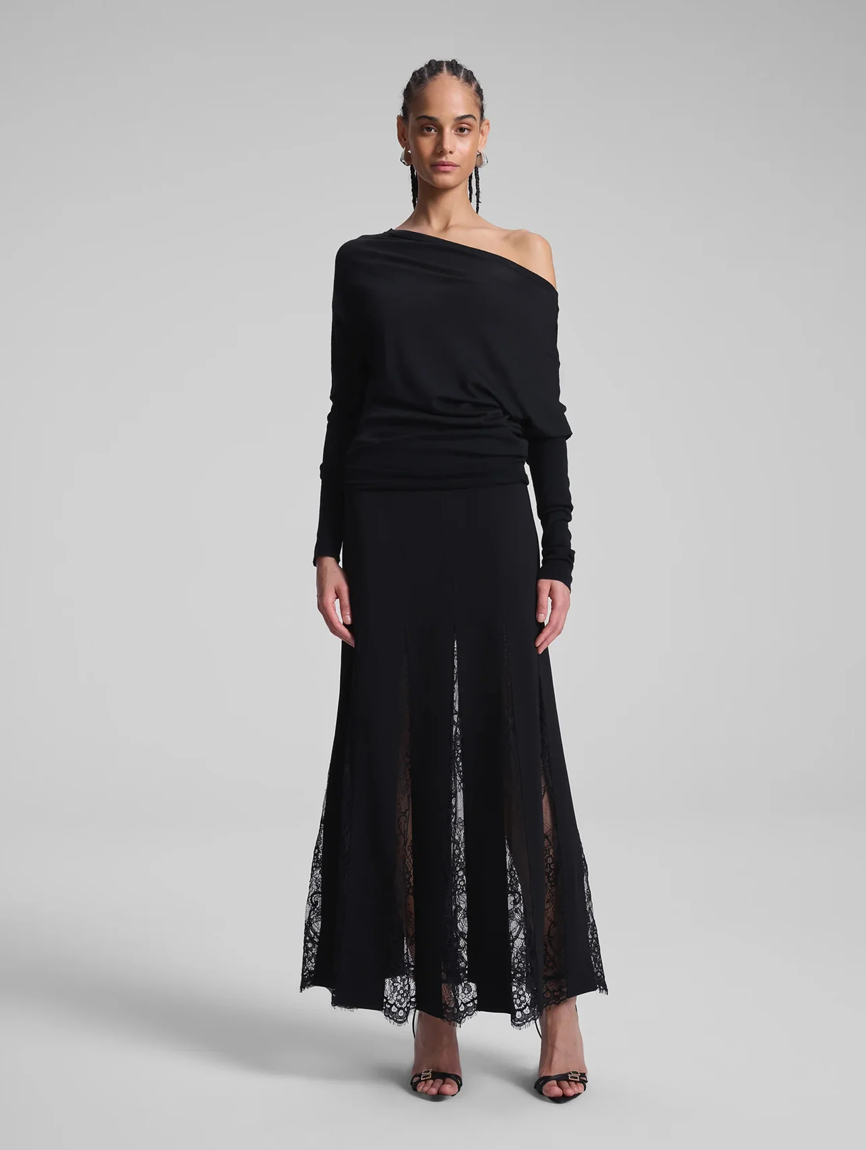 Mira Lace Midi Skirt in Black - Image 2