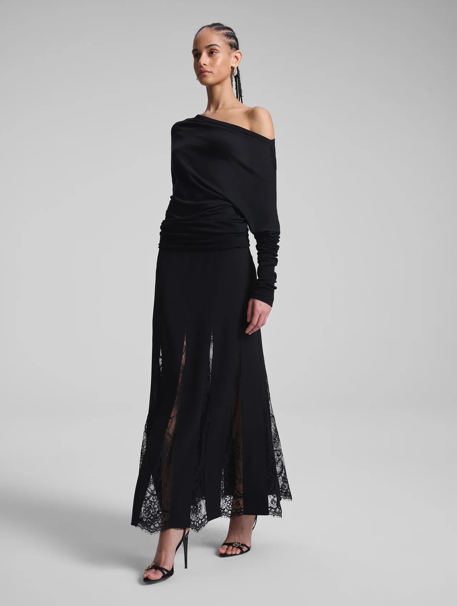Mira Lace Midi Skirt in Black - Image 5