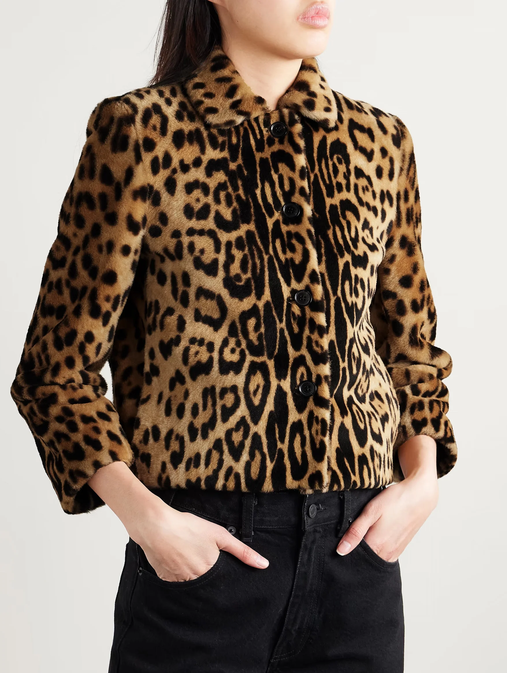 Montmartre Shearling Cropped Jacket in Leopard - Image 3