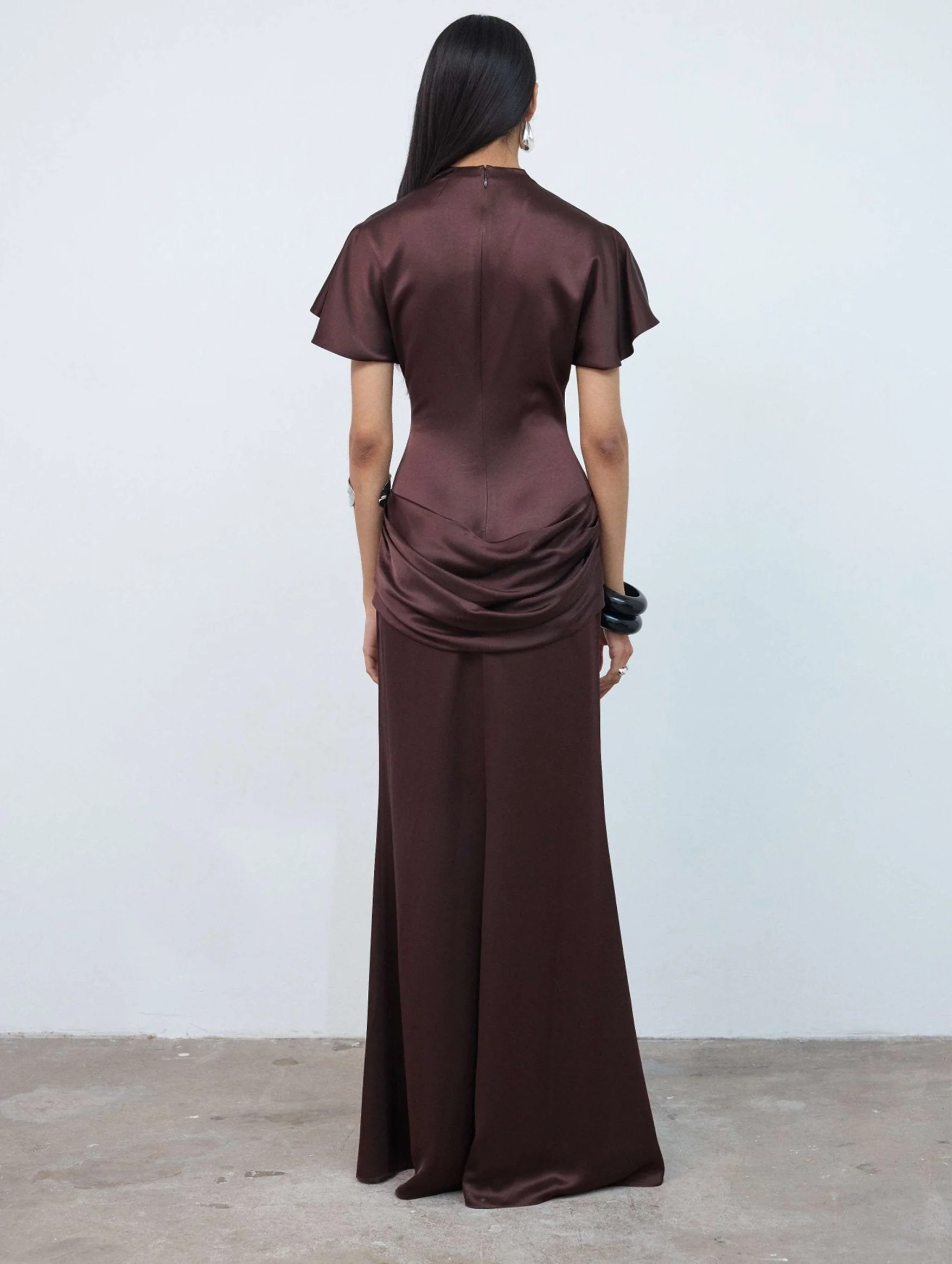 Myra Double Satin Maxi Dress In Brown - Image 4
