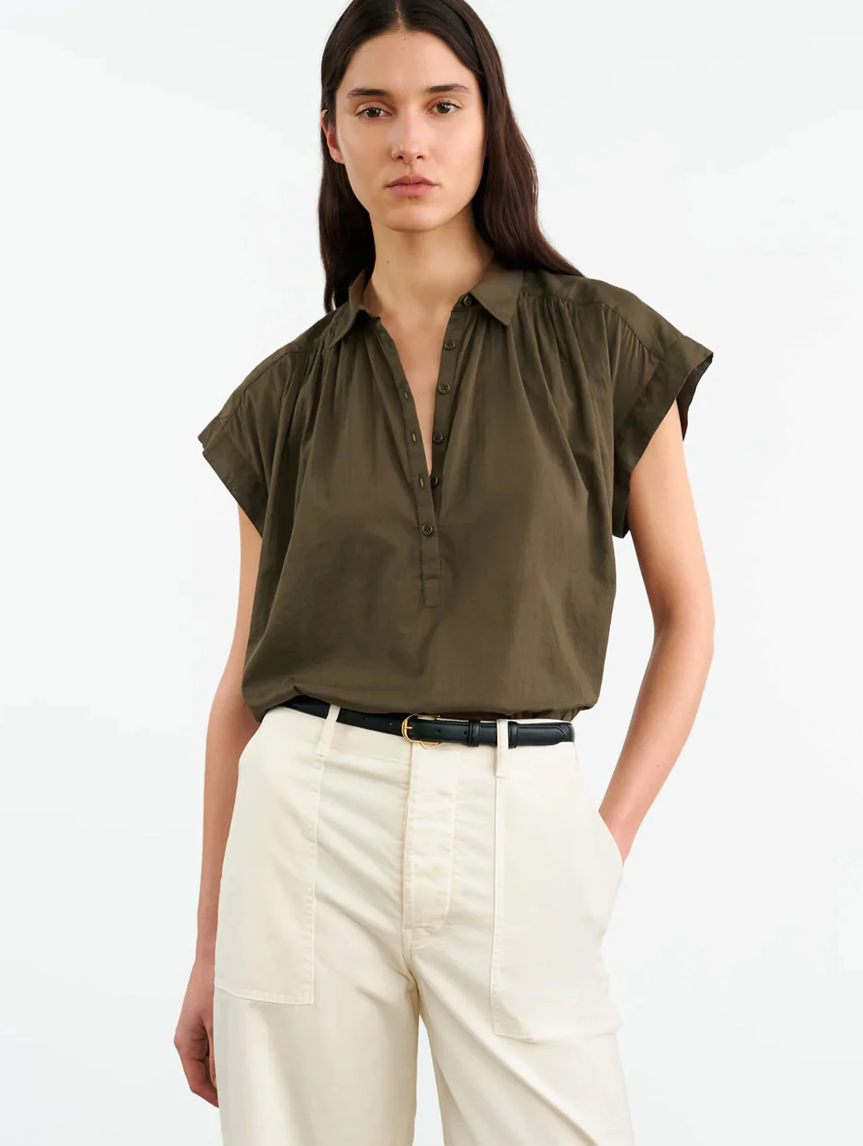 Normandy Cotton Blouse in Olive - Image 3