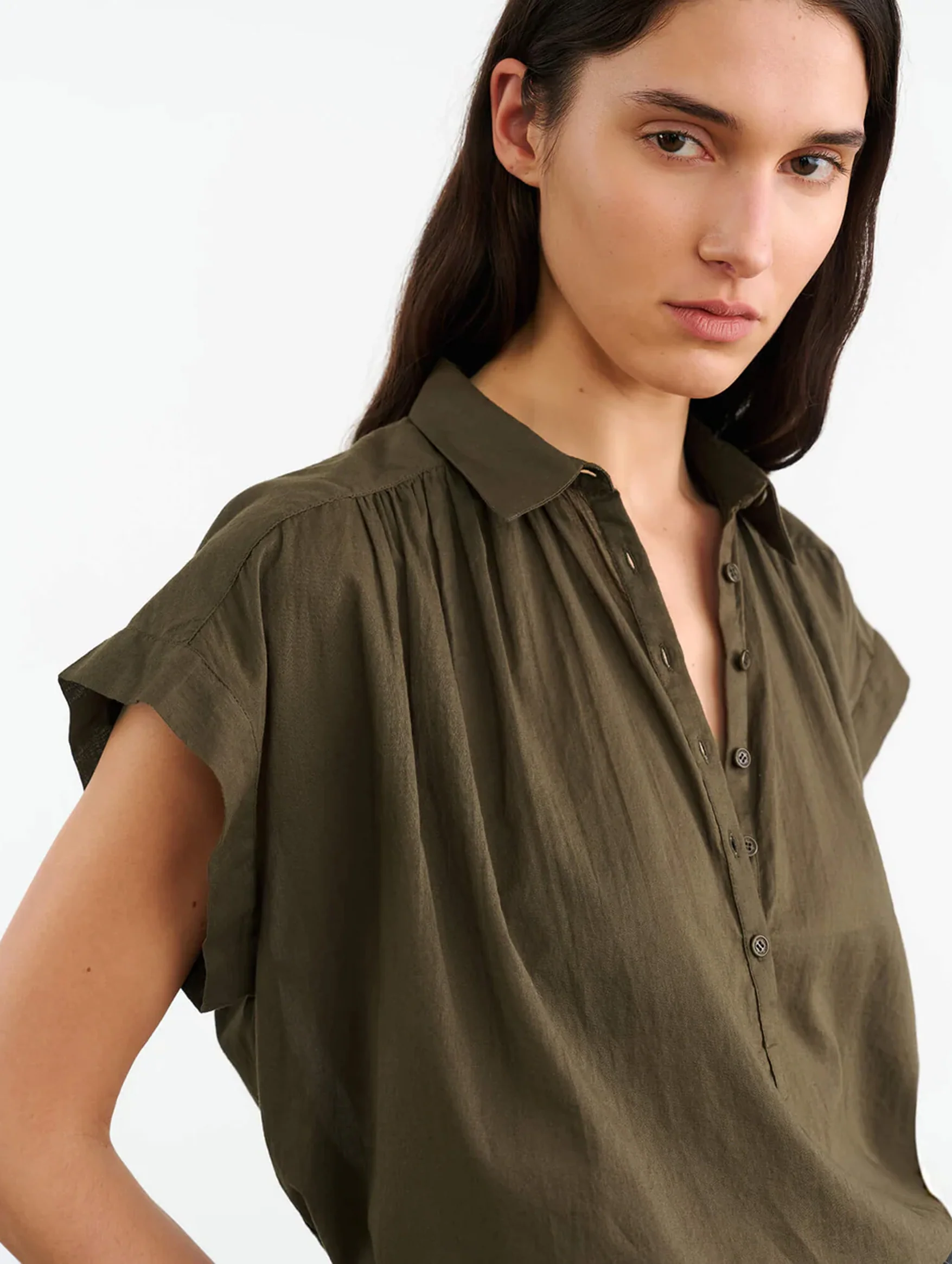 Normandy Cotton Blouse in Olive - Image 4