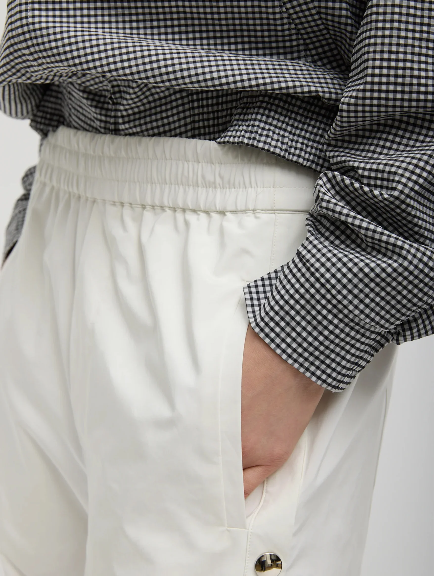 Nylon Snap Pull On Short Jogger in White - Image 3