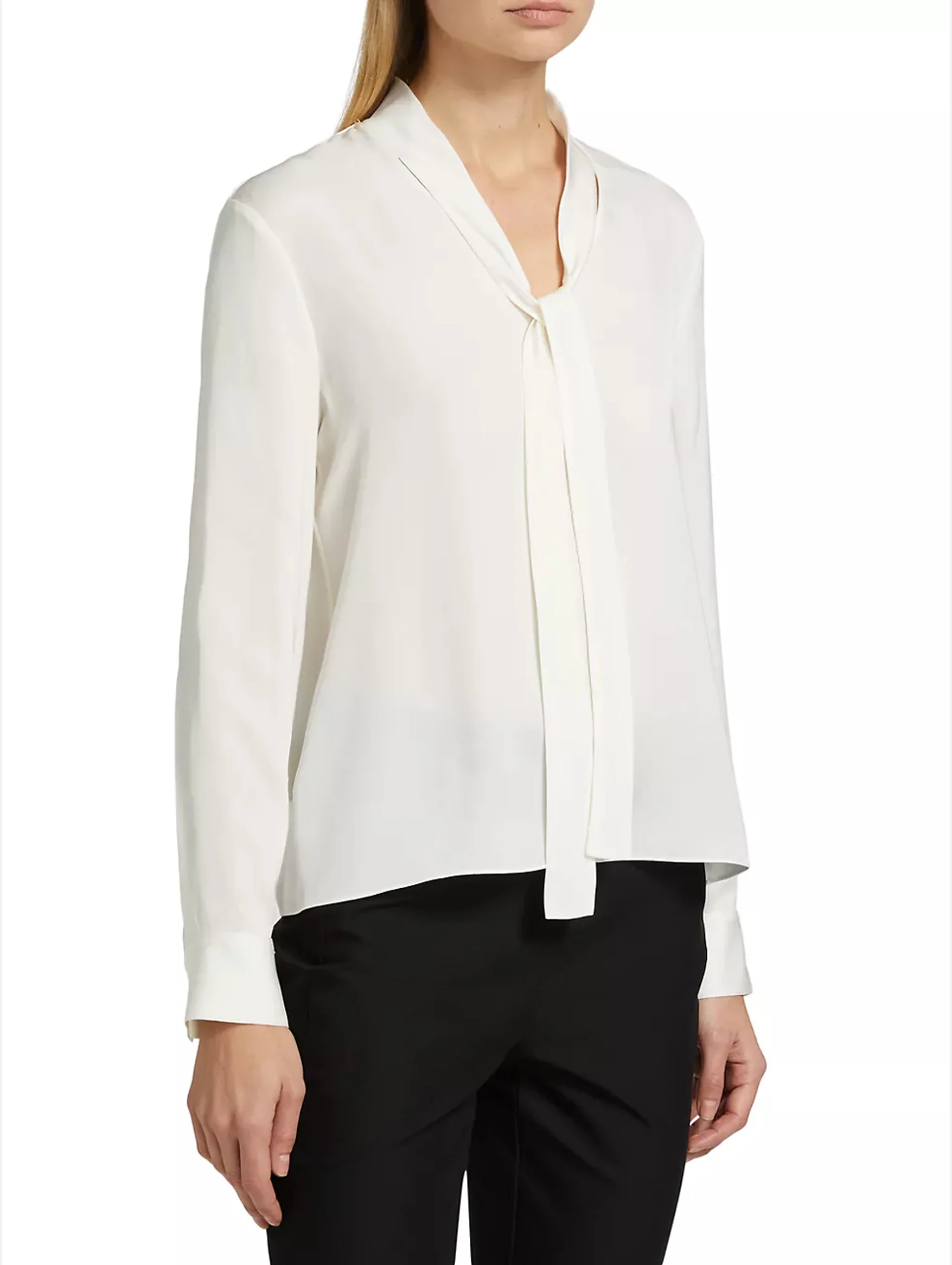 Open Tie Neck Silk Blouse in Ivory - Image 4