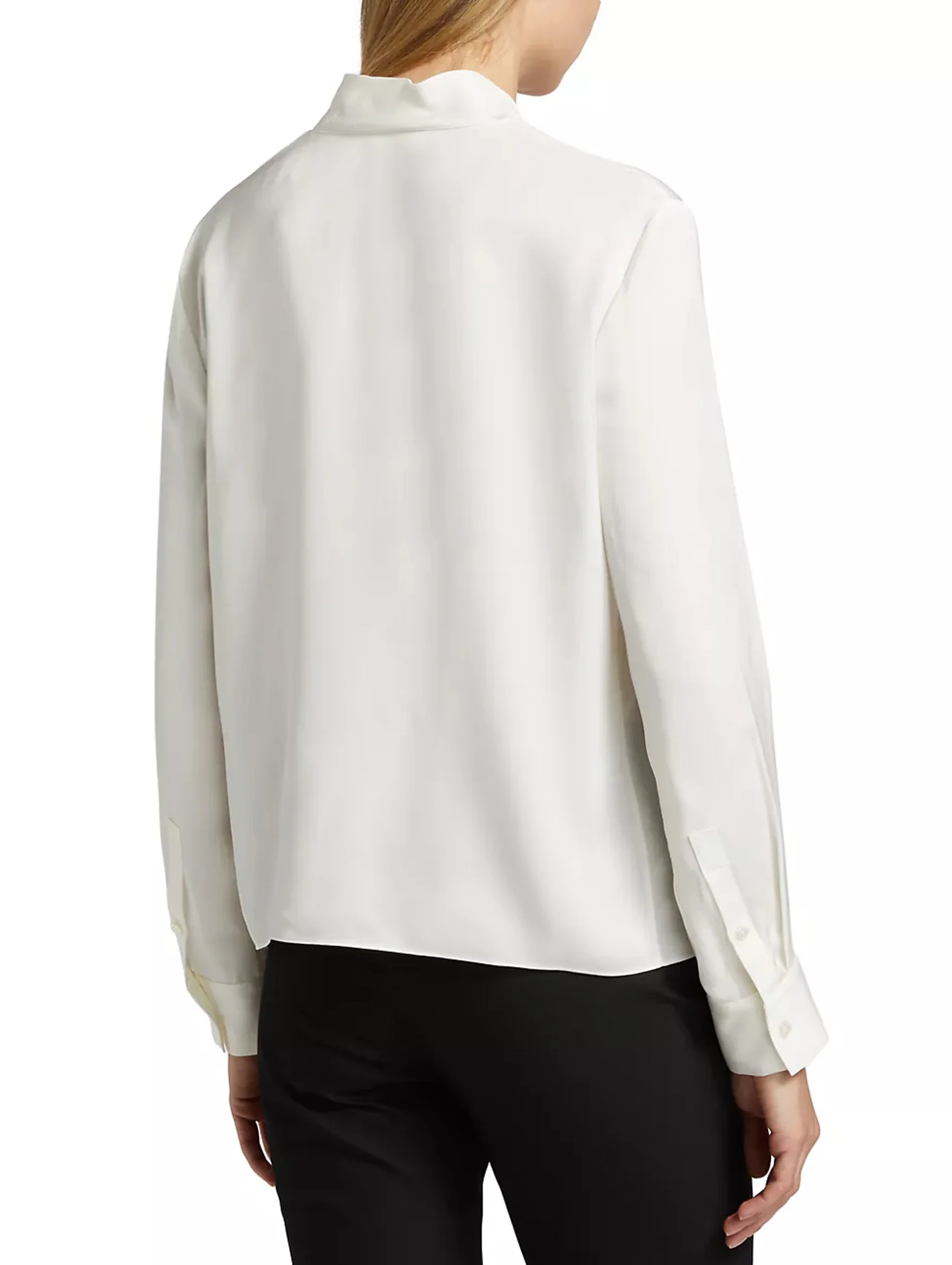 Open Tie Neck Silk Blouse in Ivory - Image 5