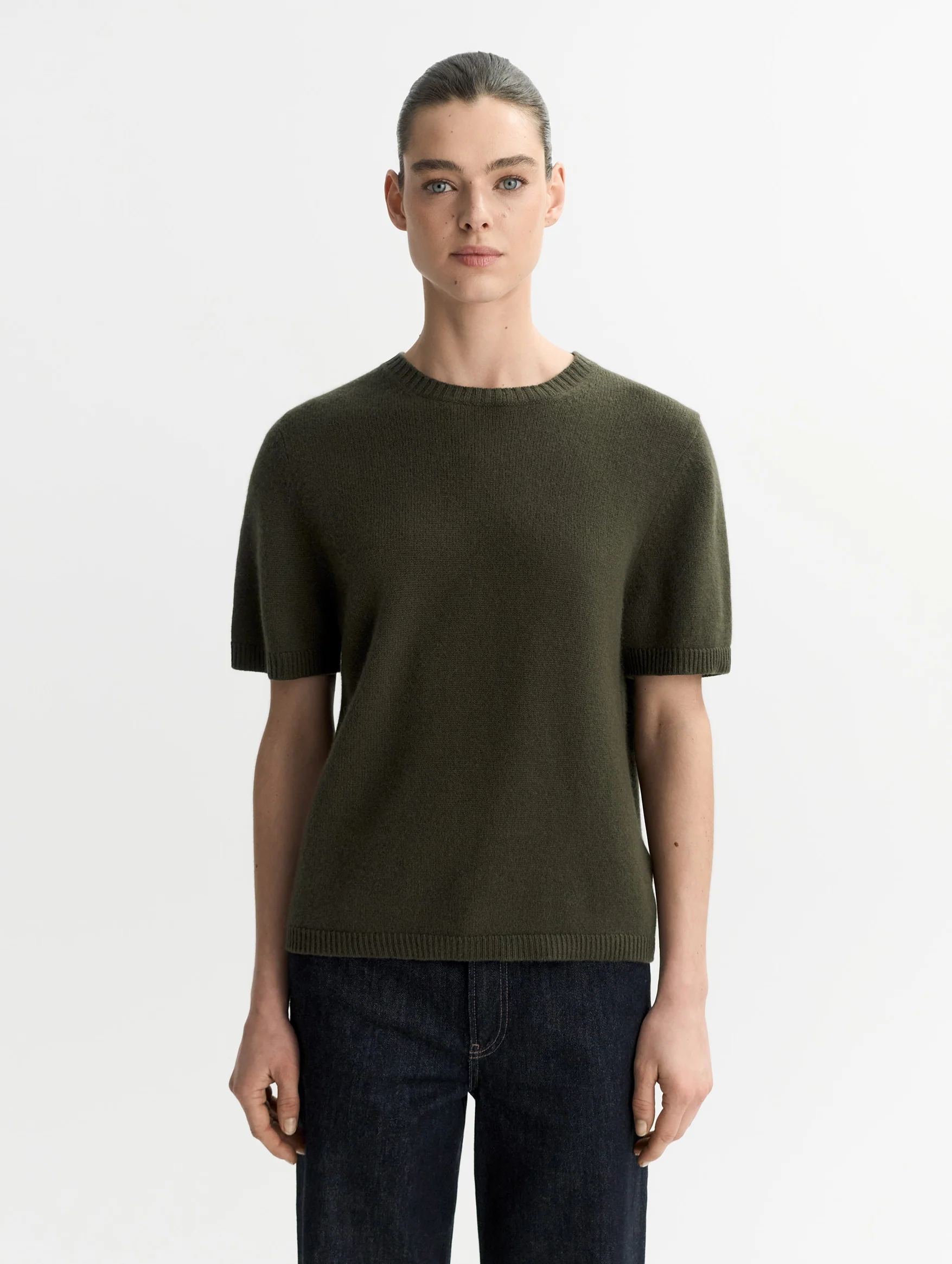Oversized Cashmere T-Shirt in Olive - Image 3