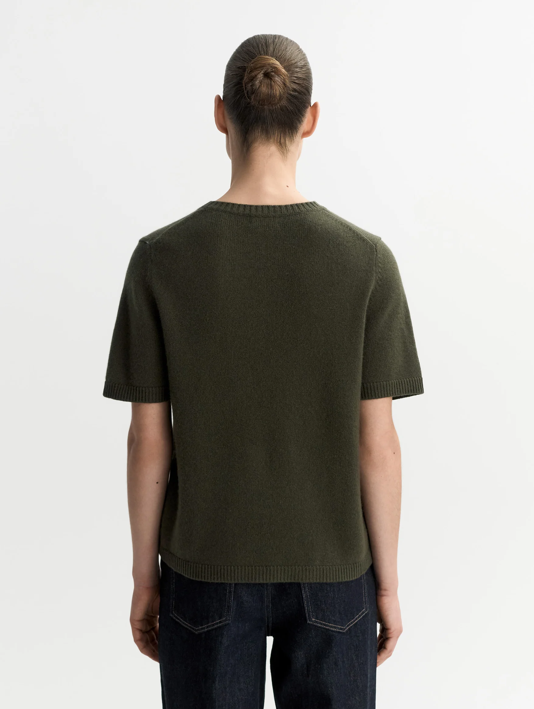 Oversized Cashmere T-Shirt in Olive - Image 4
