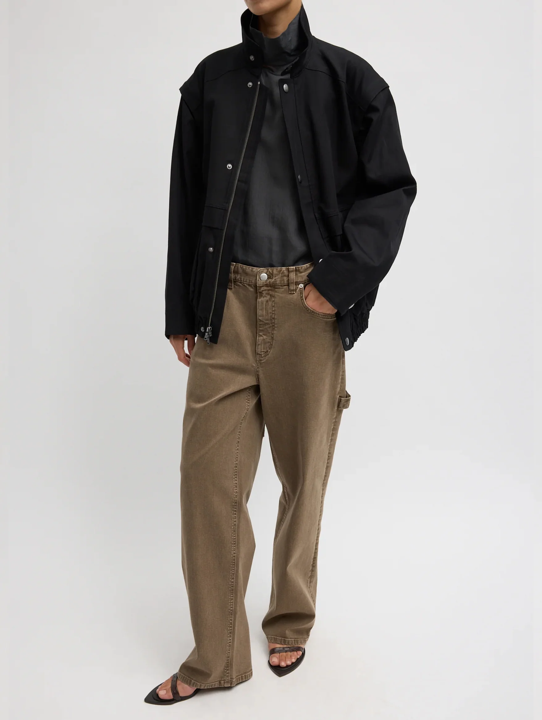 Patchwork Twill Slicker Jacket in Black - Image 2