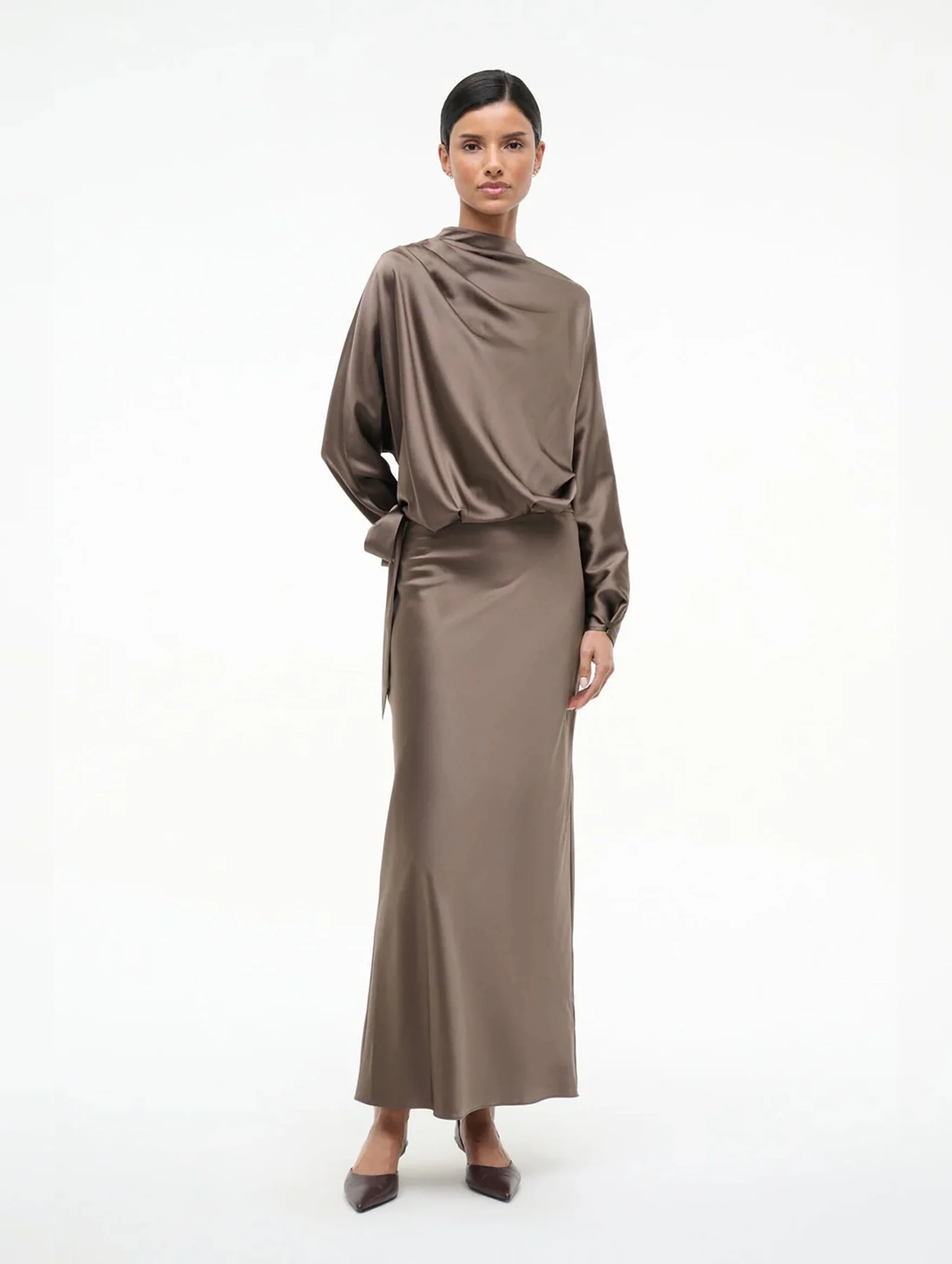 Phoebe Silk Dress in Truffle - Image 6
