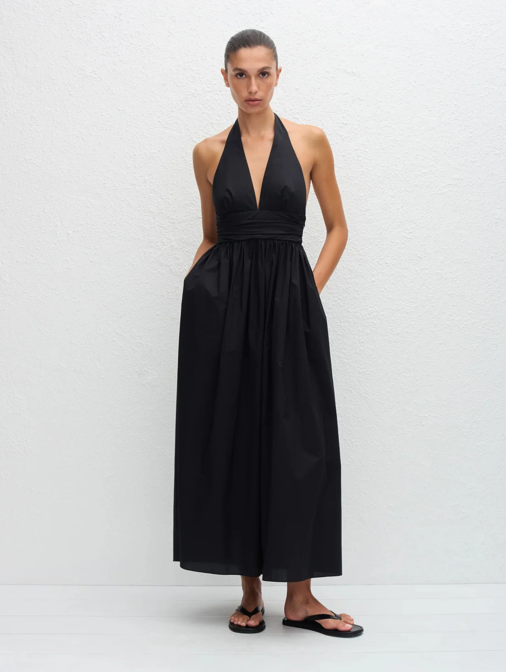 Plunge Halter Dress in Black - Image 2