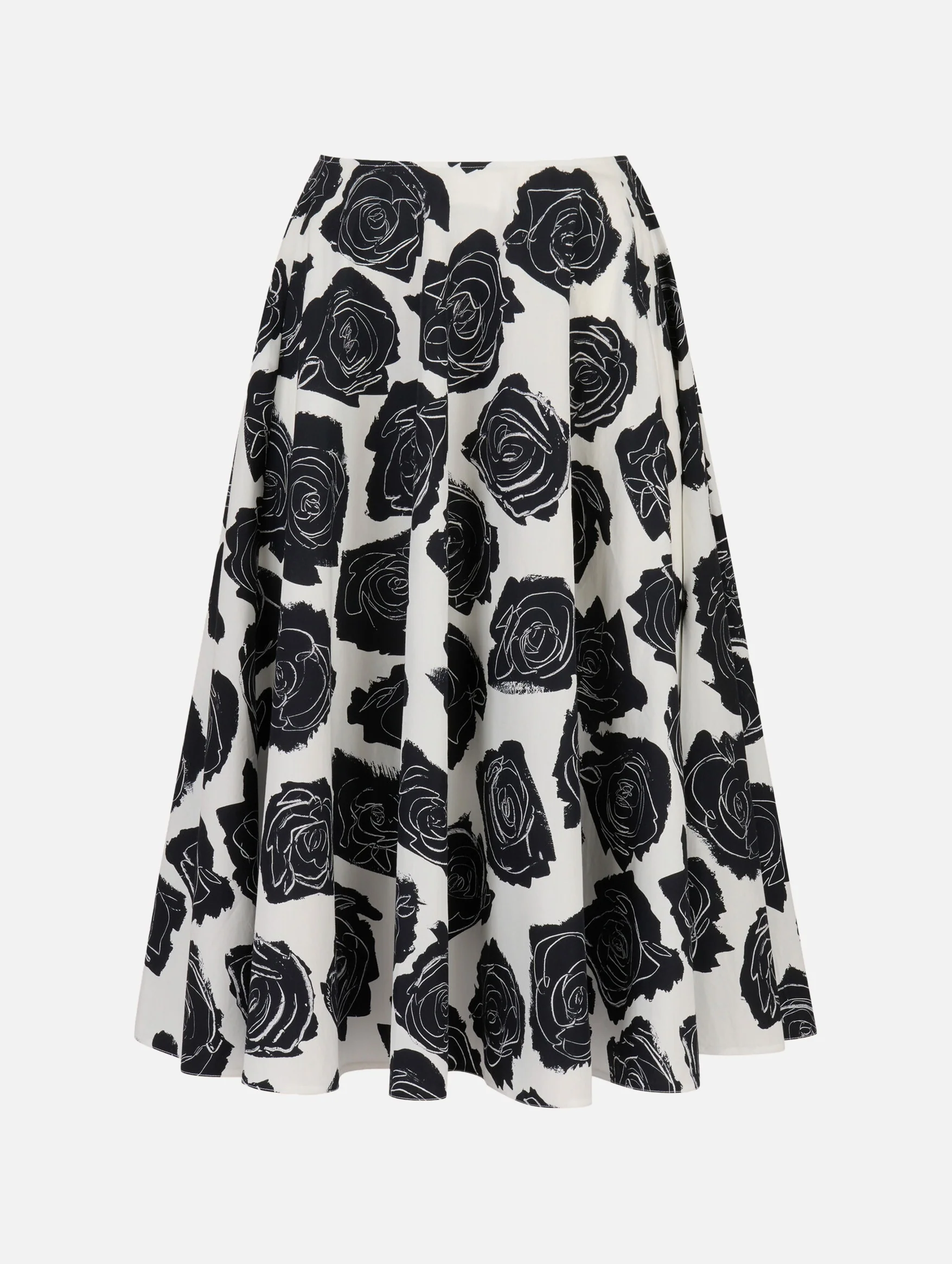 Poplin Midi Skirt with Luna Print in White