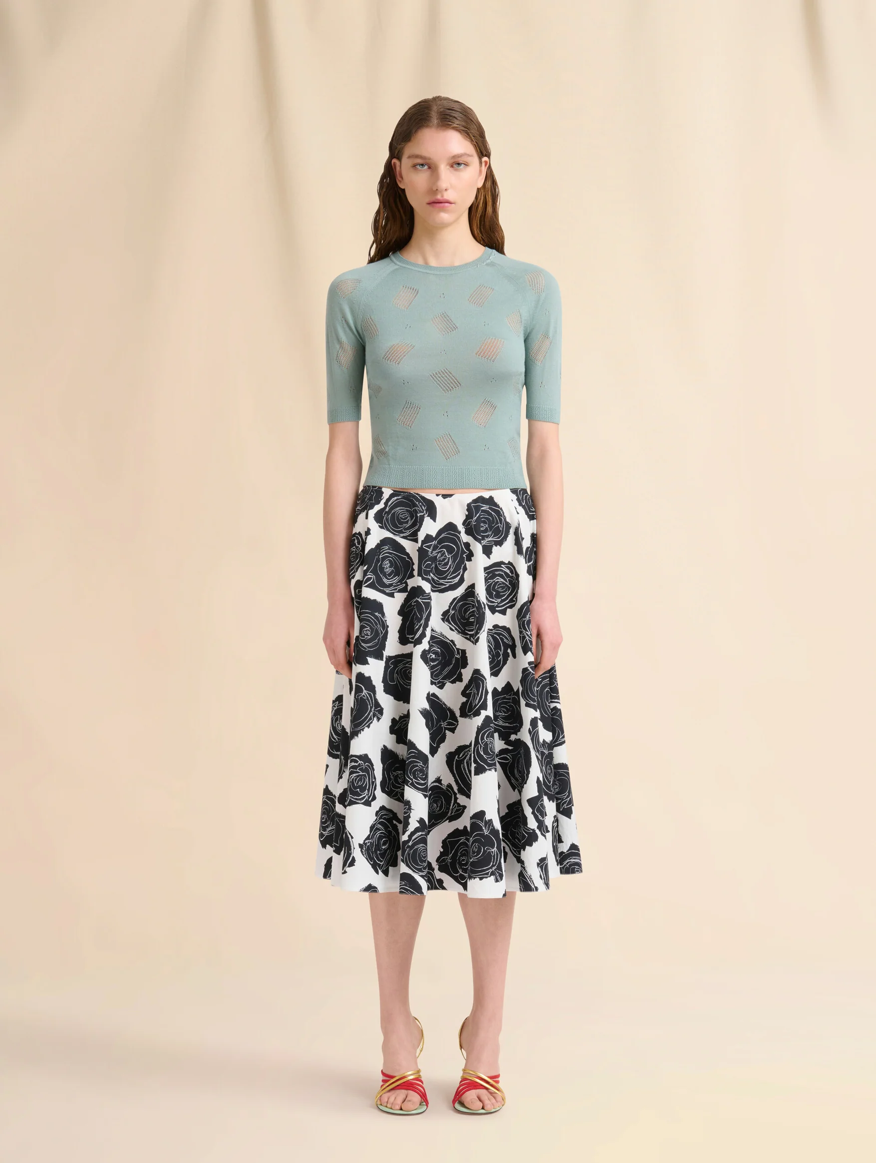Poplin Midi Skirt with Luna Print in White - Image 2