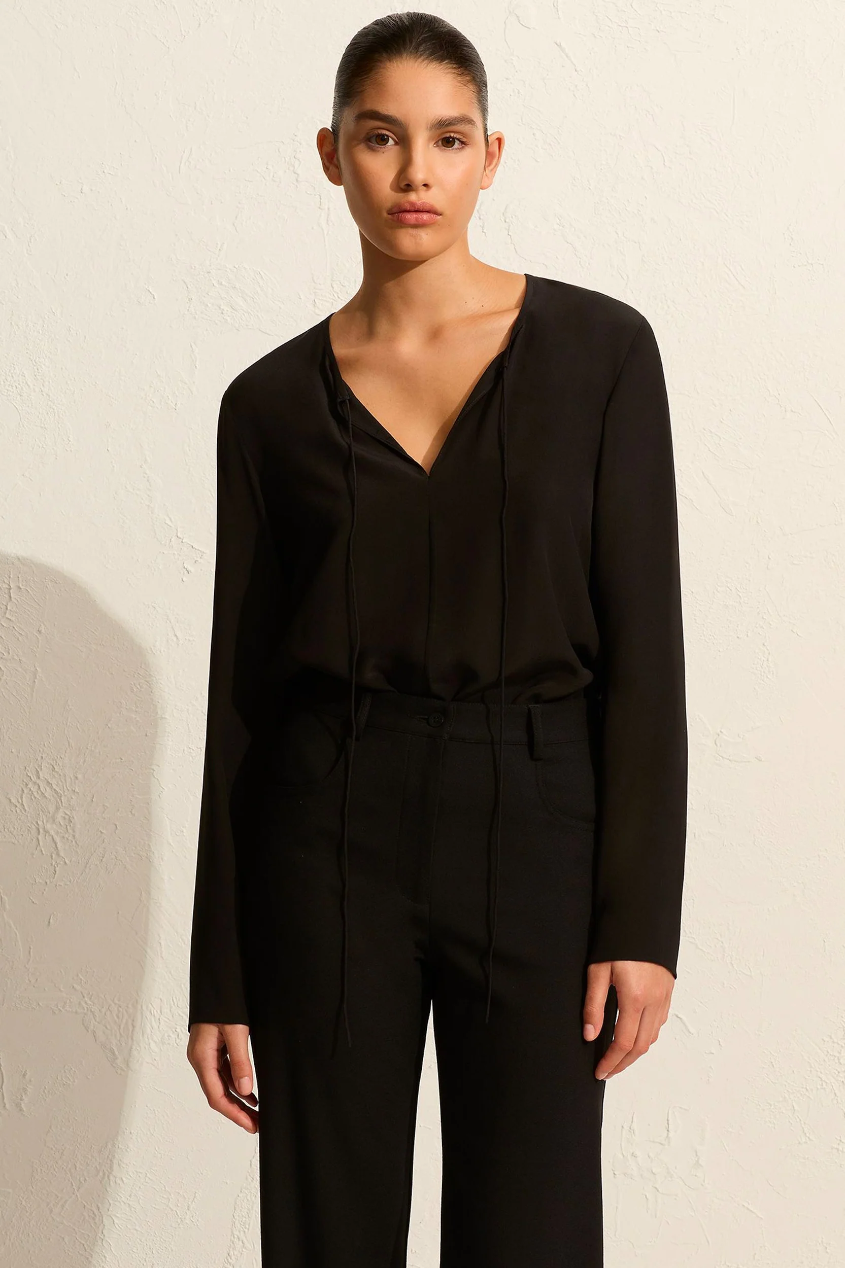 Popover Tie Blouse in Black - Image 2
