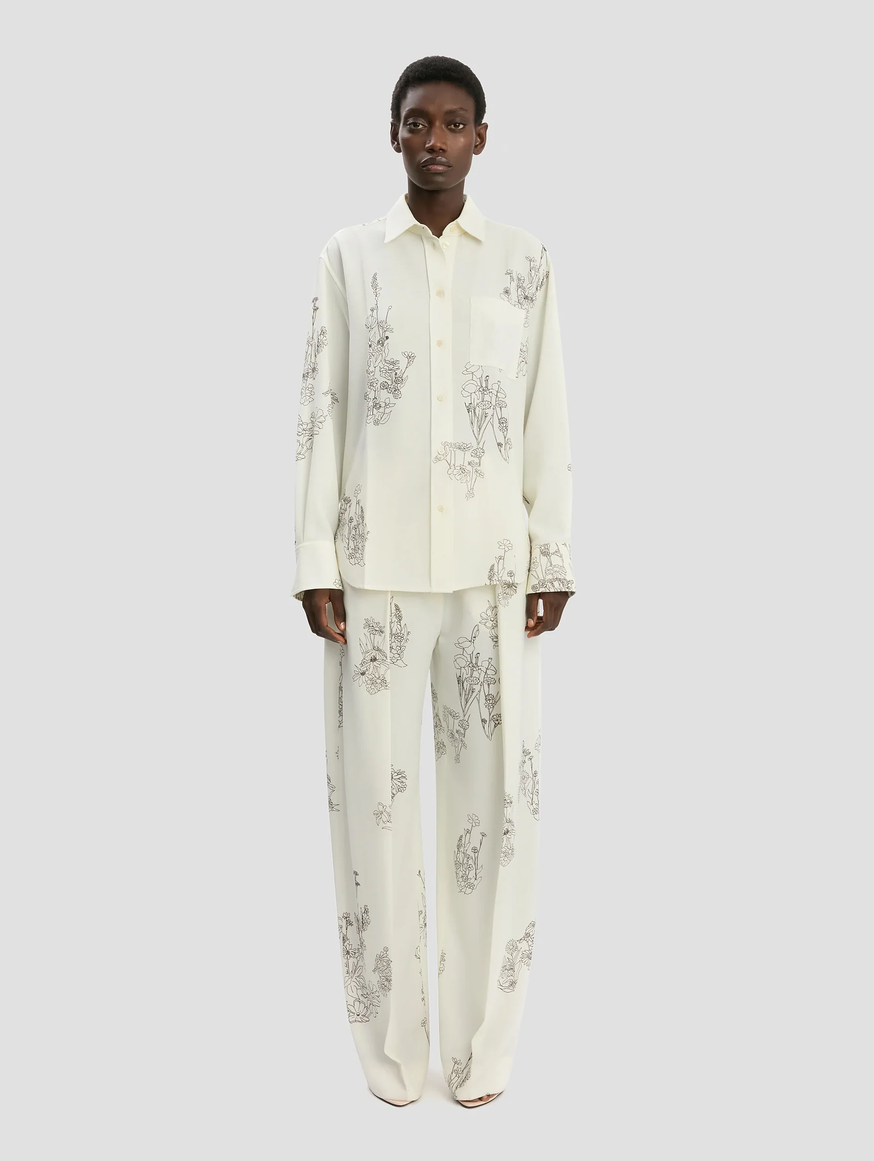 Pyjama Shirt in Off White Floral Print - Image 2