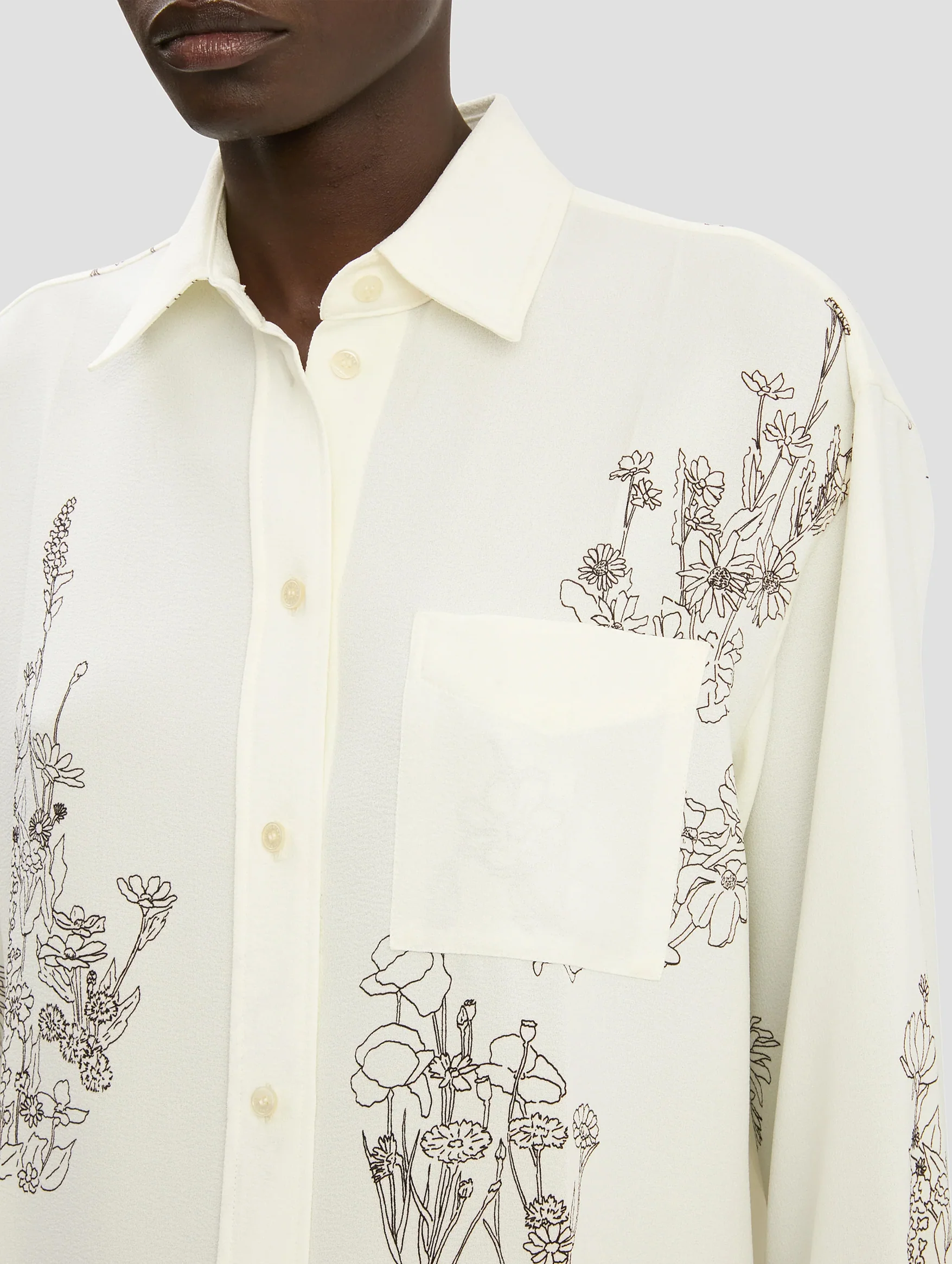 Pyjama Shirt in Off White Floral Print - Image 4