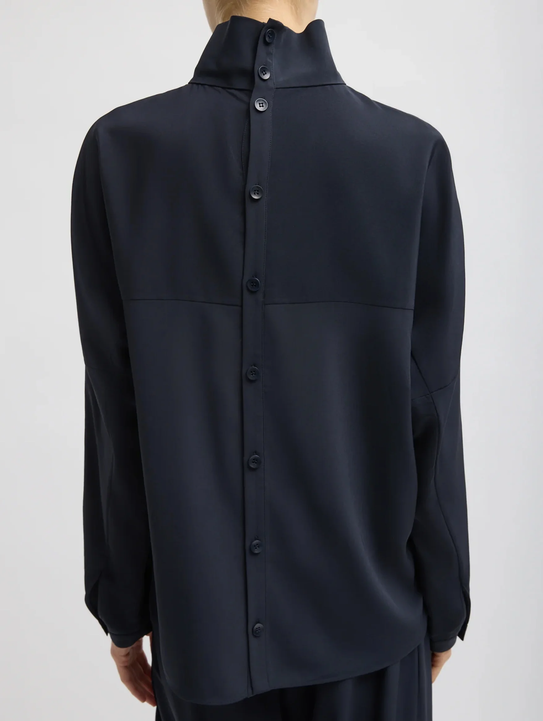 Relaxed Suiting Funnel Neck Dolman Sleeve Top in Navy - Image 2