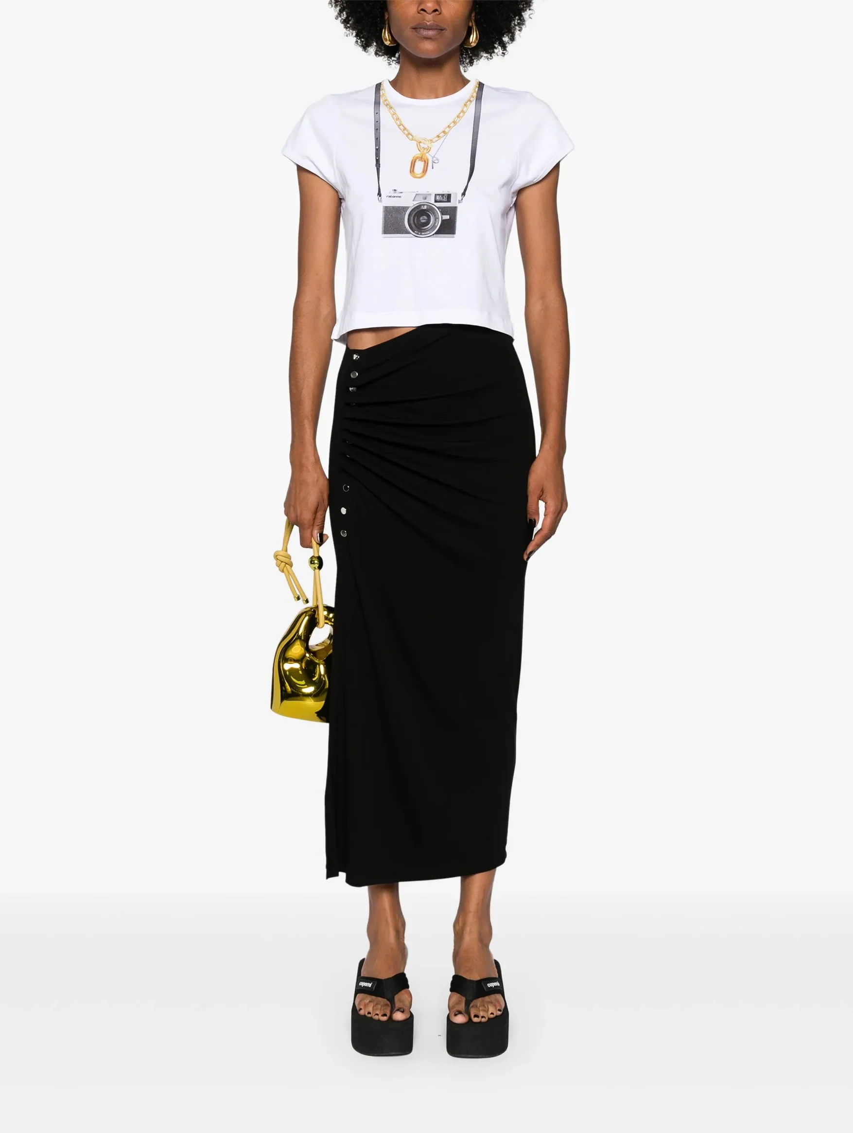 Ruched Midi Skirt in Black - Image 2