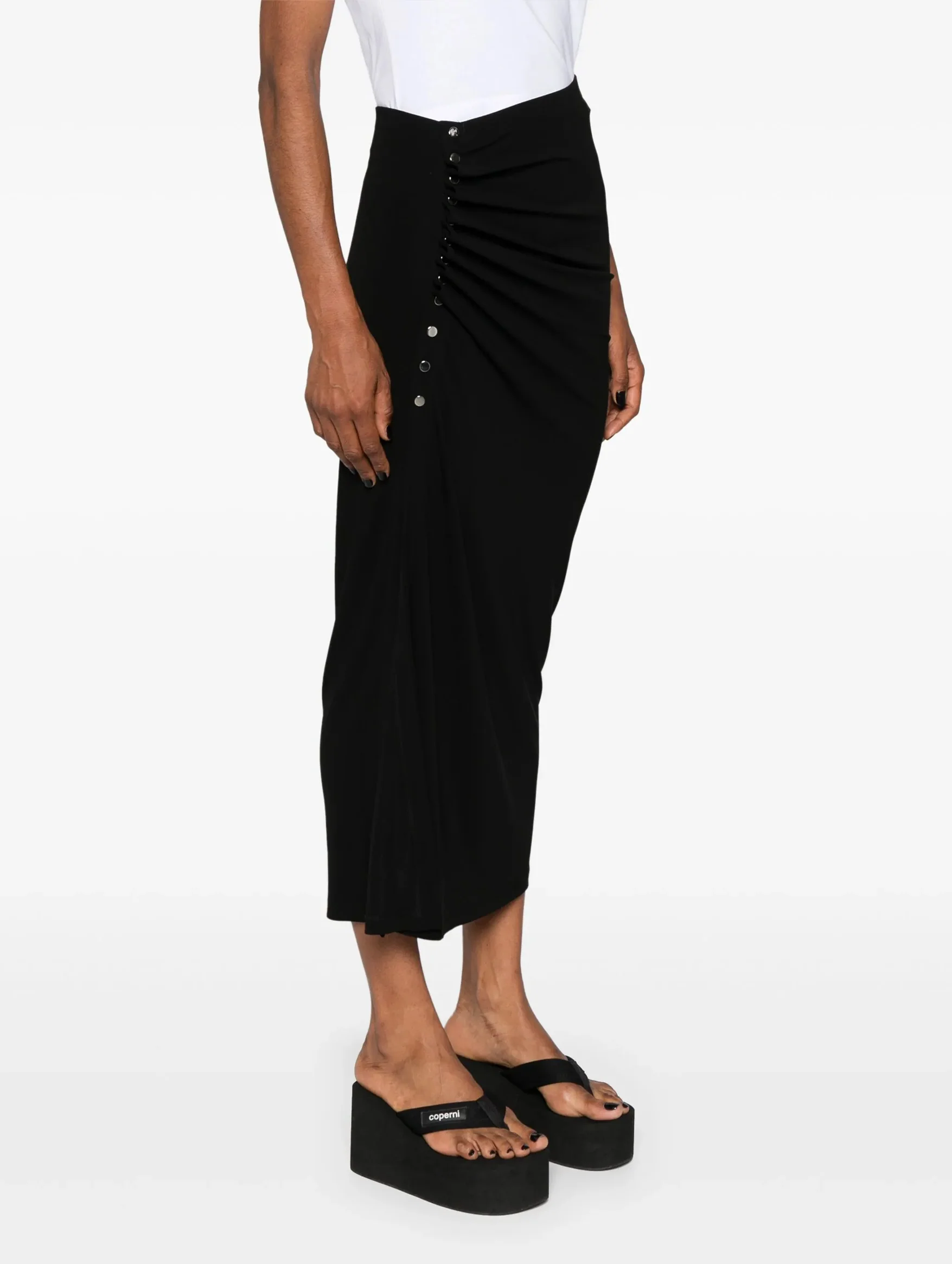 Ruched Midi Skirt in Black - Image 3