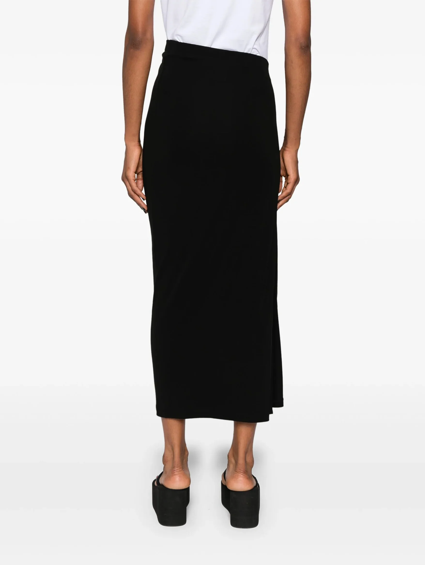 Ruched Midi Skirt in Black - Image 4