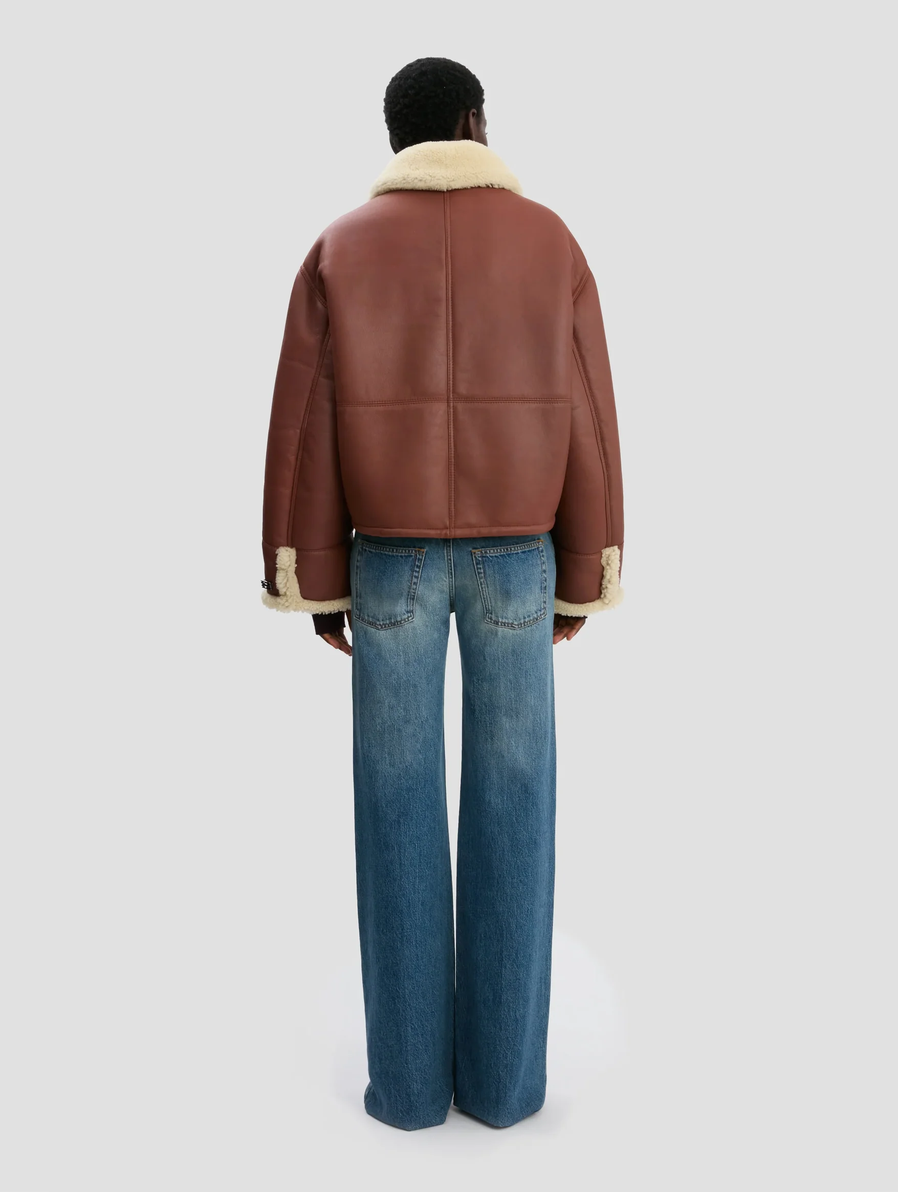 Shearling Workwear Jacket in Brown and Cream - Image 4