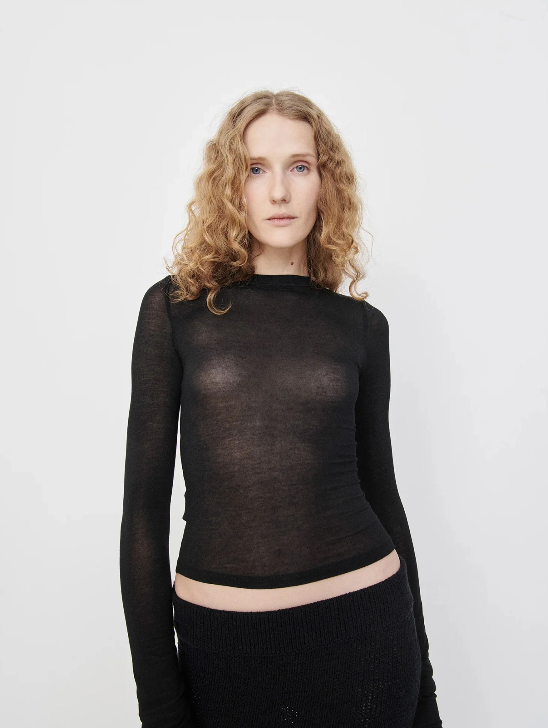 Sheer Long Sleeve Top in Black - Image 2
