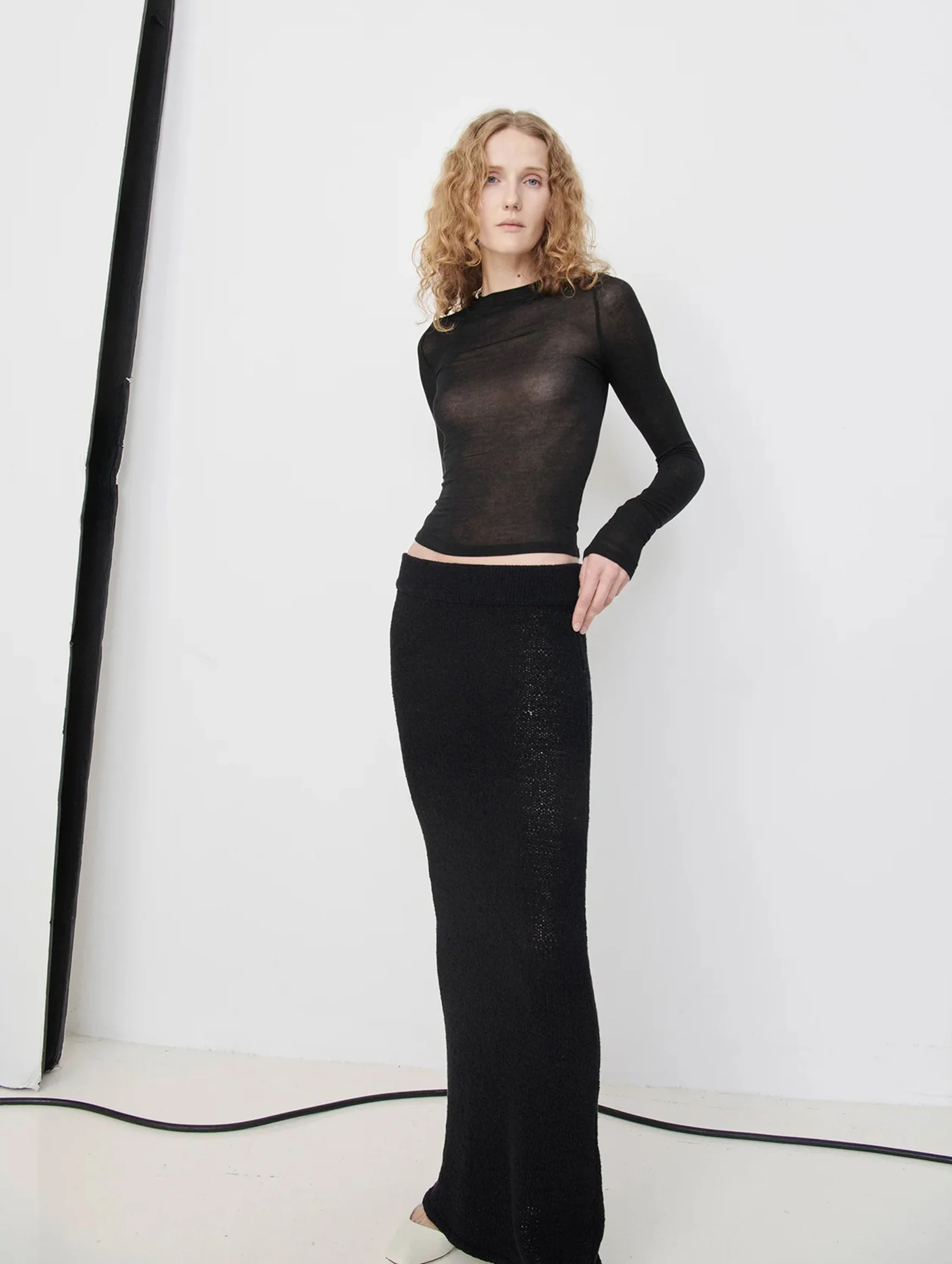 Sheer Long Sleeve Top in Black - Image 3