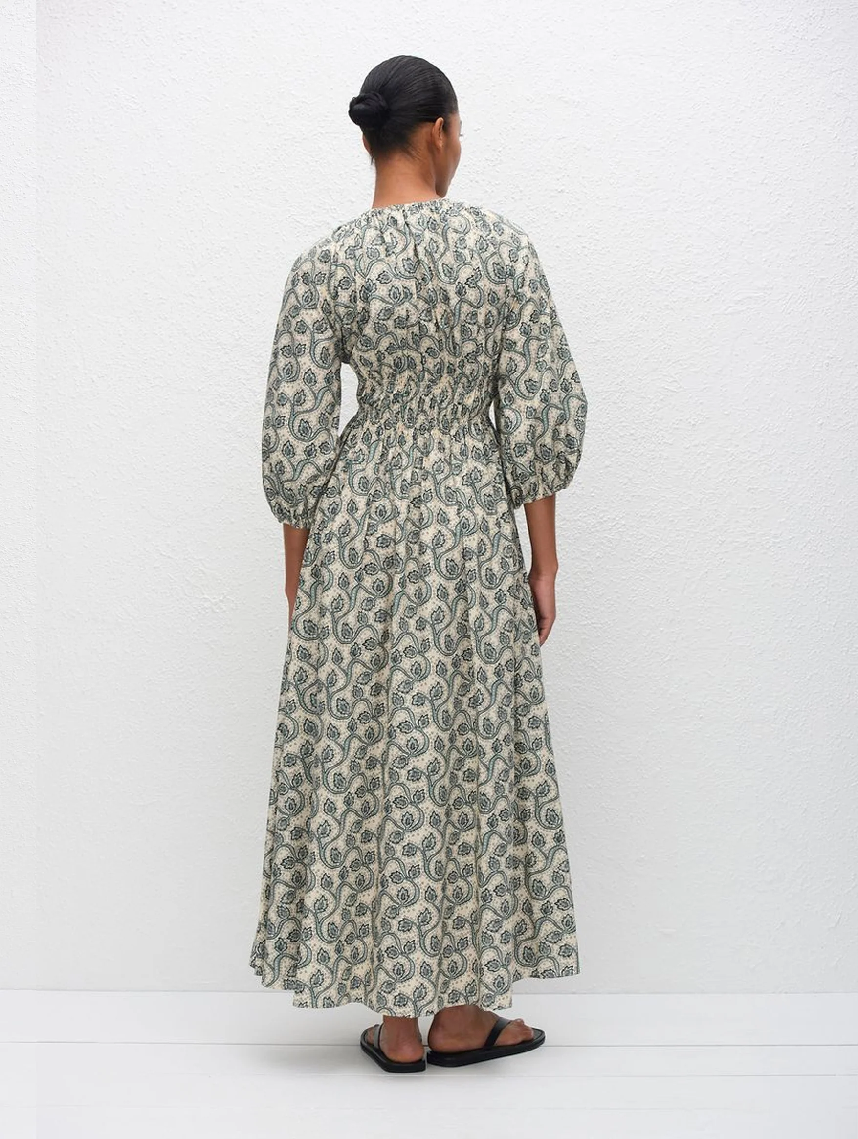 Shirred Plunge Button Dress in Vine - Image 6