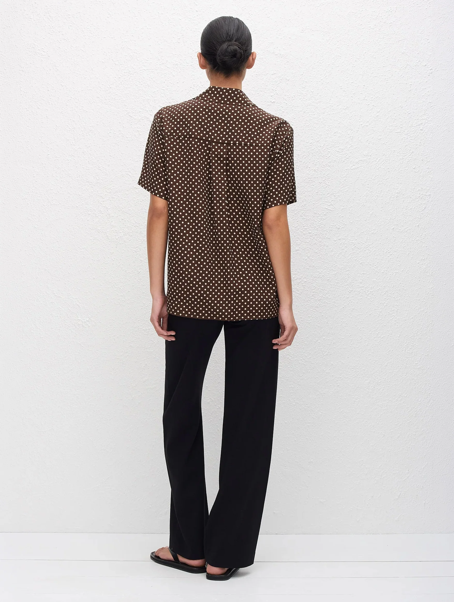 Short Sleeve Silk Shirt in Polka Dot Chocolate - Image 4