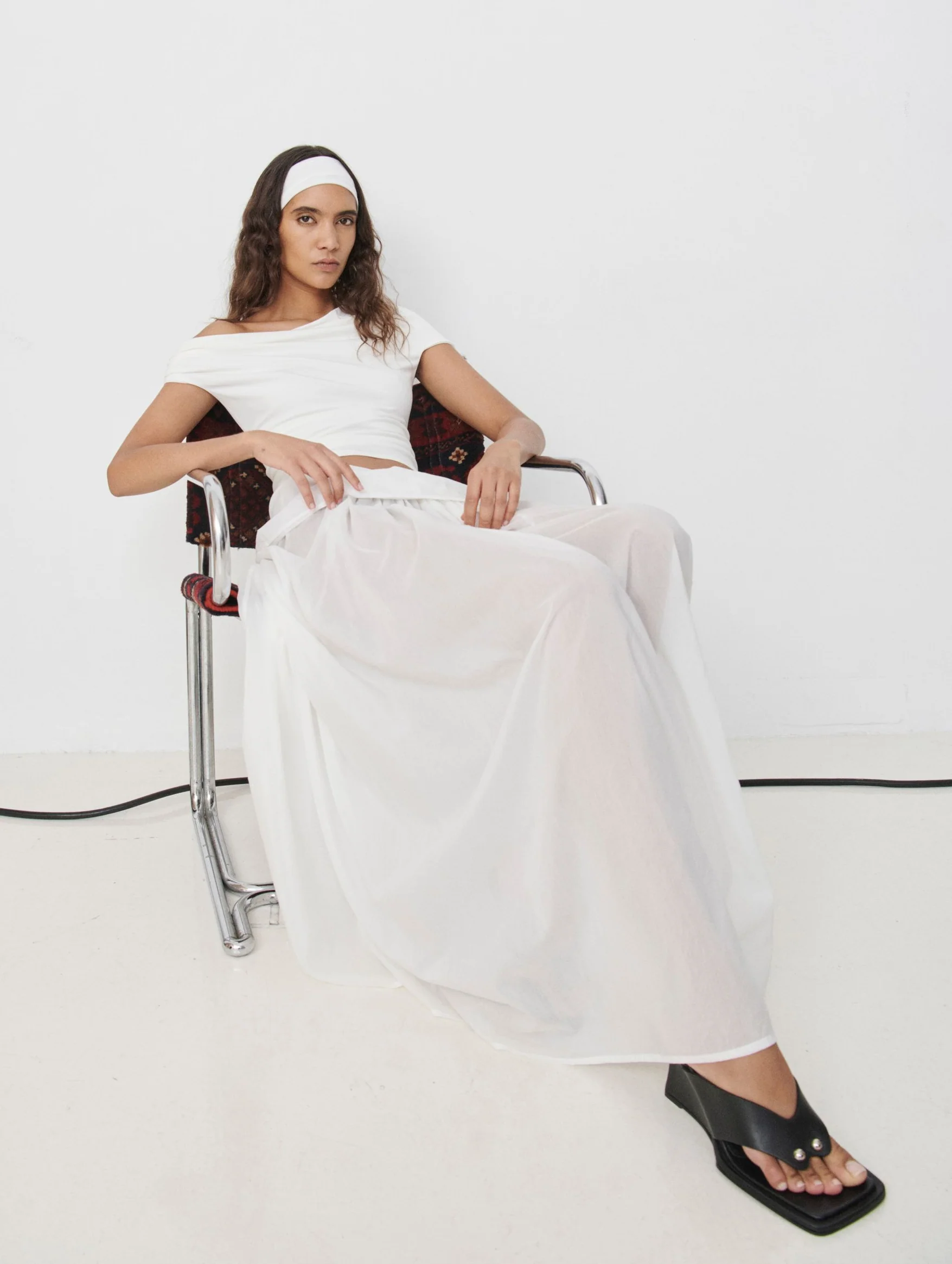 Silk Voile Skirt in White - Image 3