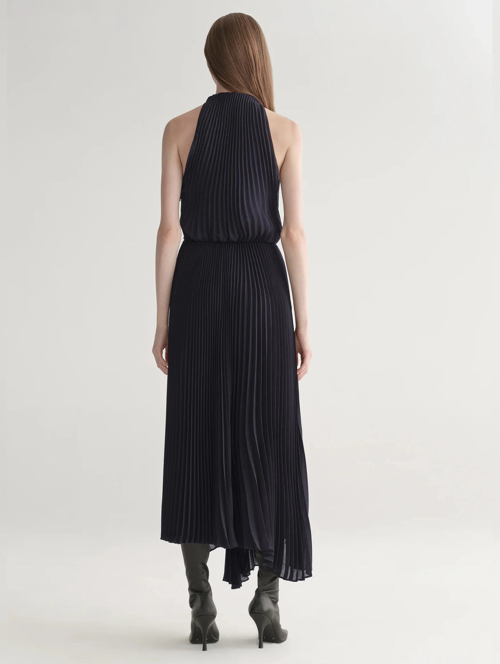 Simona Pleated Dress in Deep Navy - Image 5