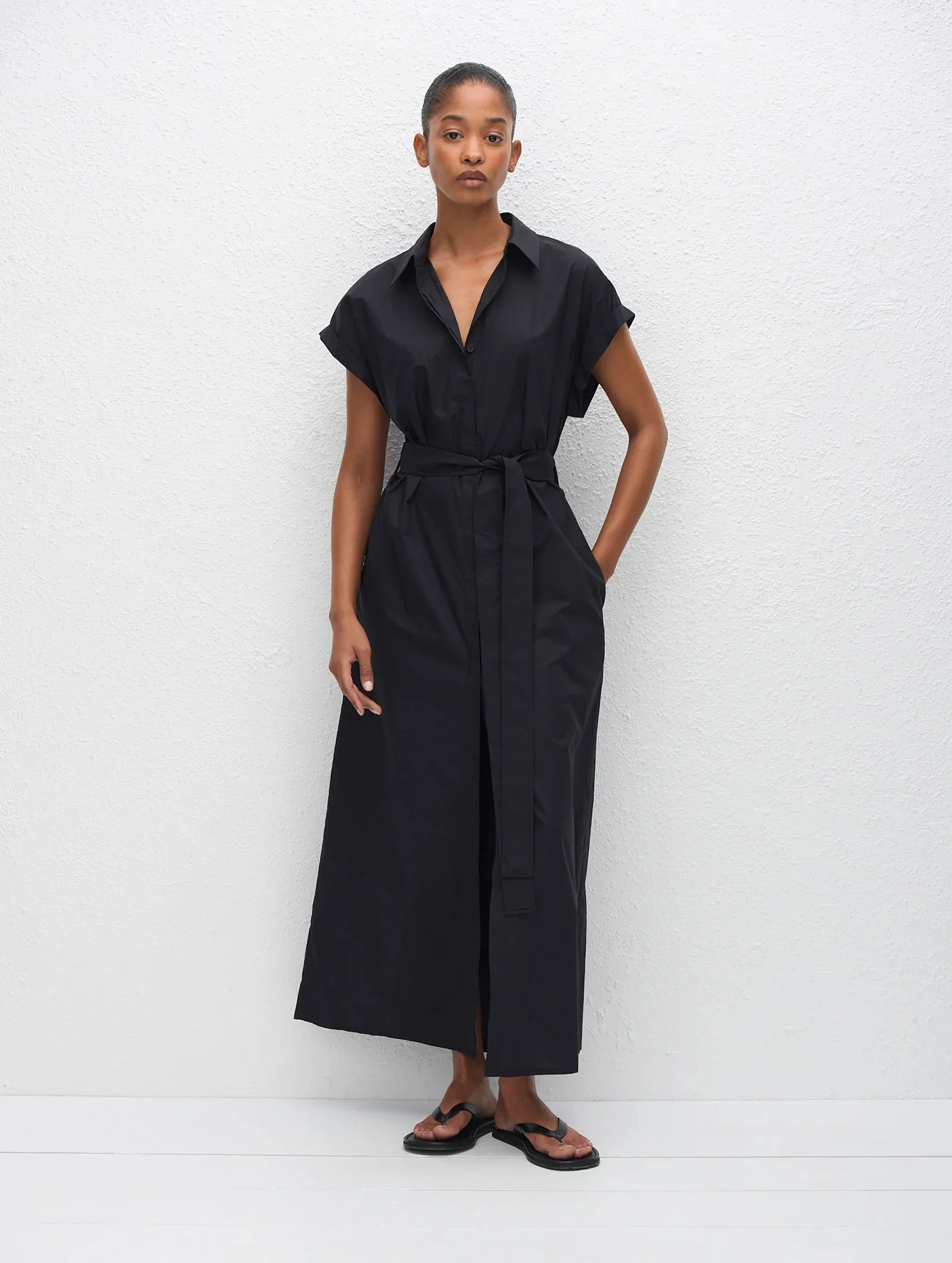 Sleeveless Shirt Dress in Black - Image 2