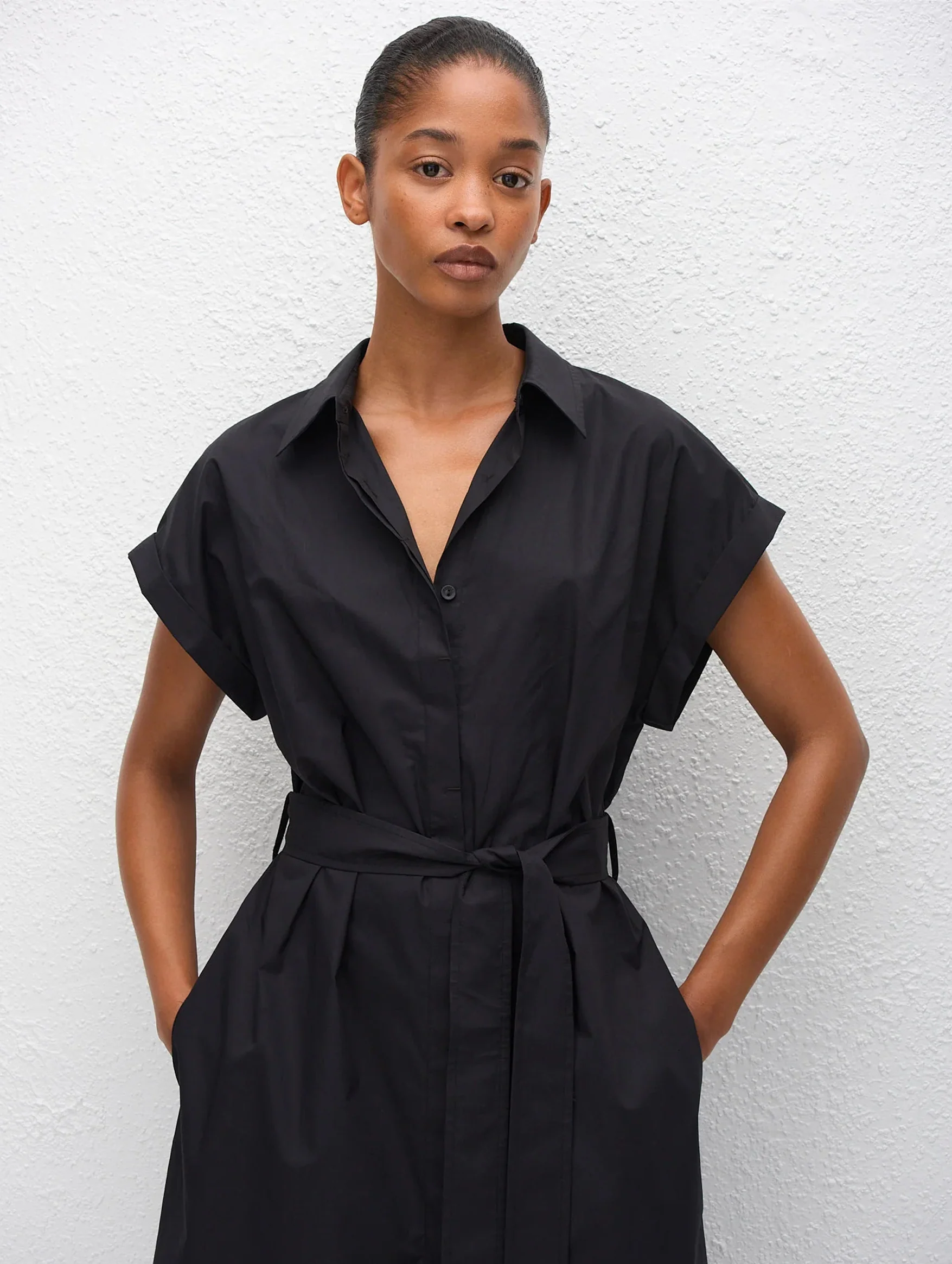Sleeveless Shirt Dress in Black - Image 3