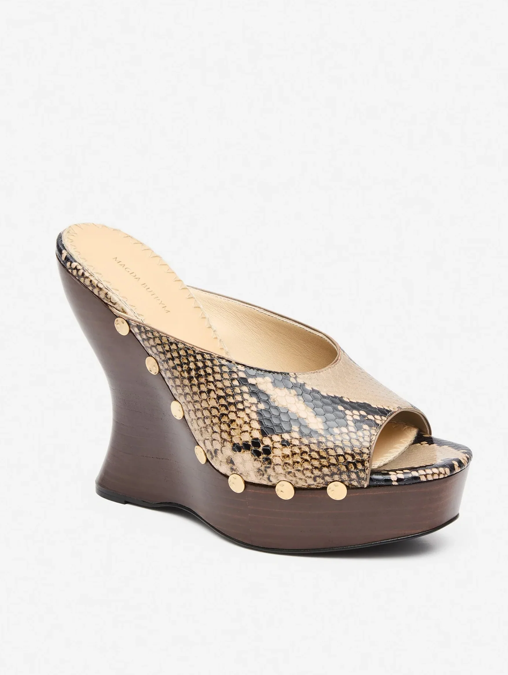 Snake-embossed Wedge Mules in Brown - Image 2