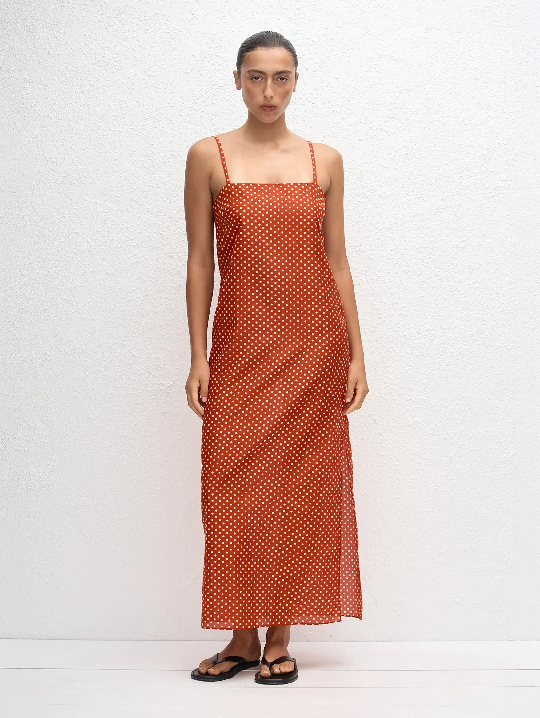 Square Shift Midi Dress in Polka Dot Tomato - Image 2