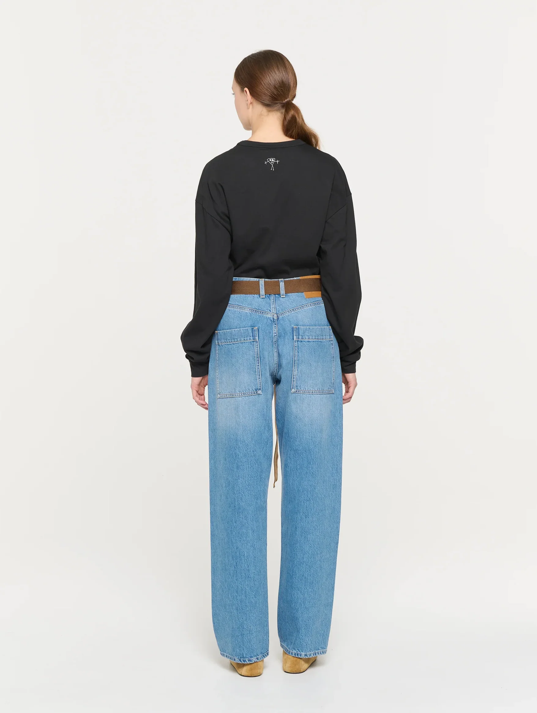 Straight Leg Belted Jeans in Blue Denim - Image 5
