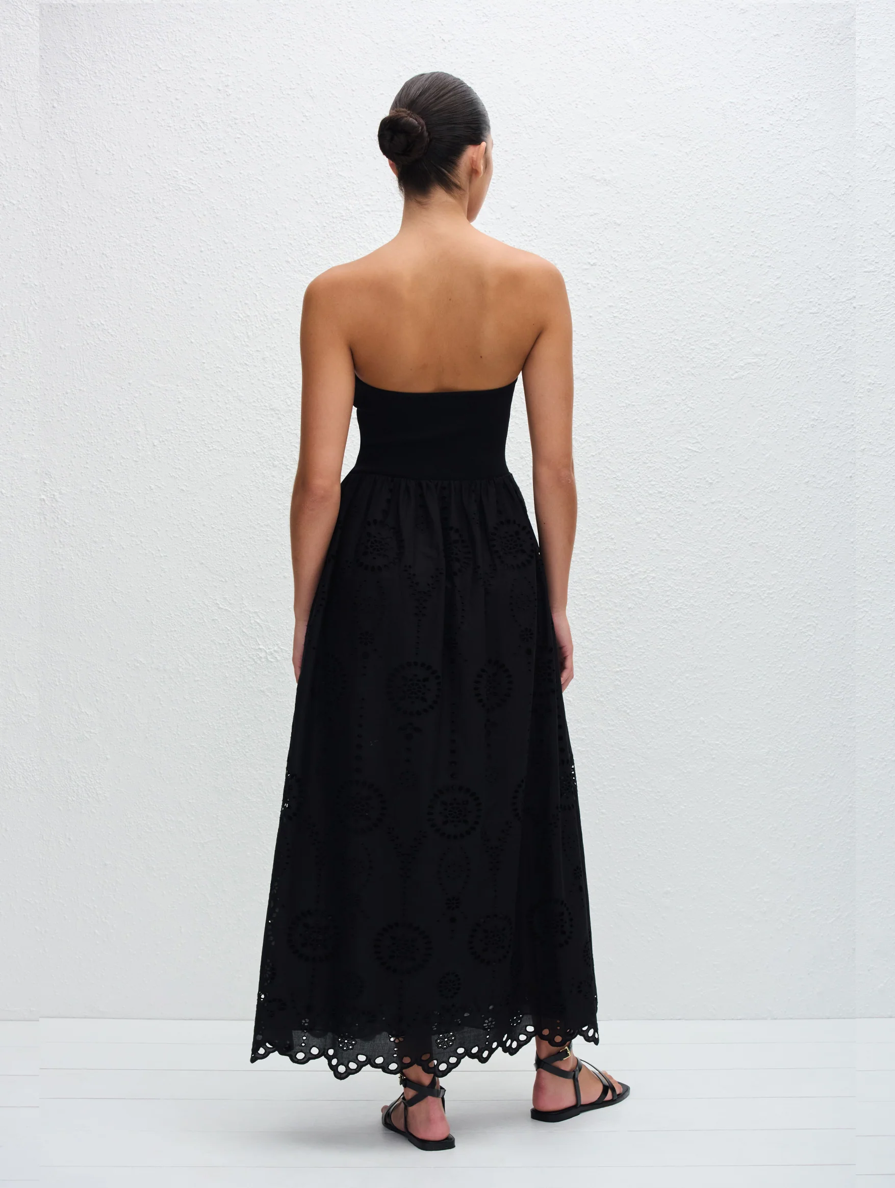 Strapless Knit and Broderie Dress in Black - Image 5