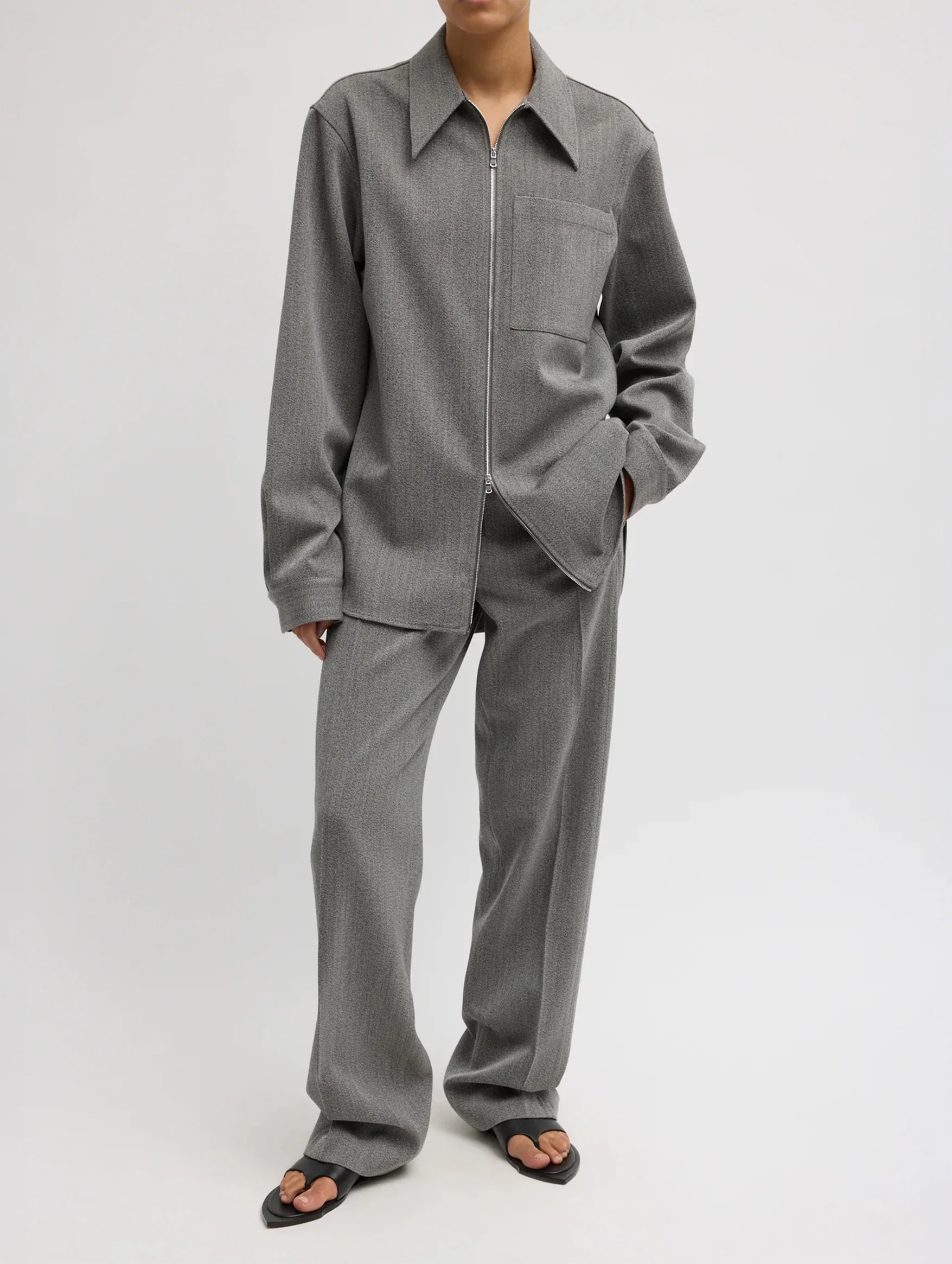 Structured Wool Zipper Jacket in Grey Multi