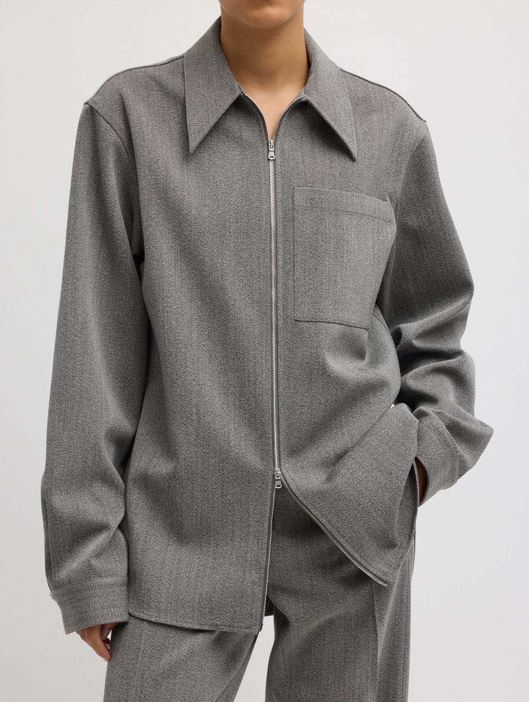 Structured Wool Zipper Jacket in Grey Multi - Image 2